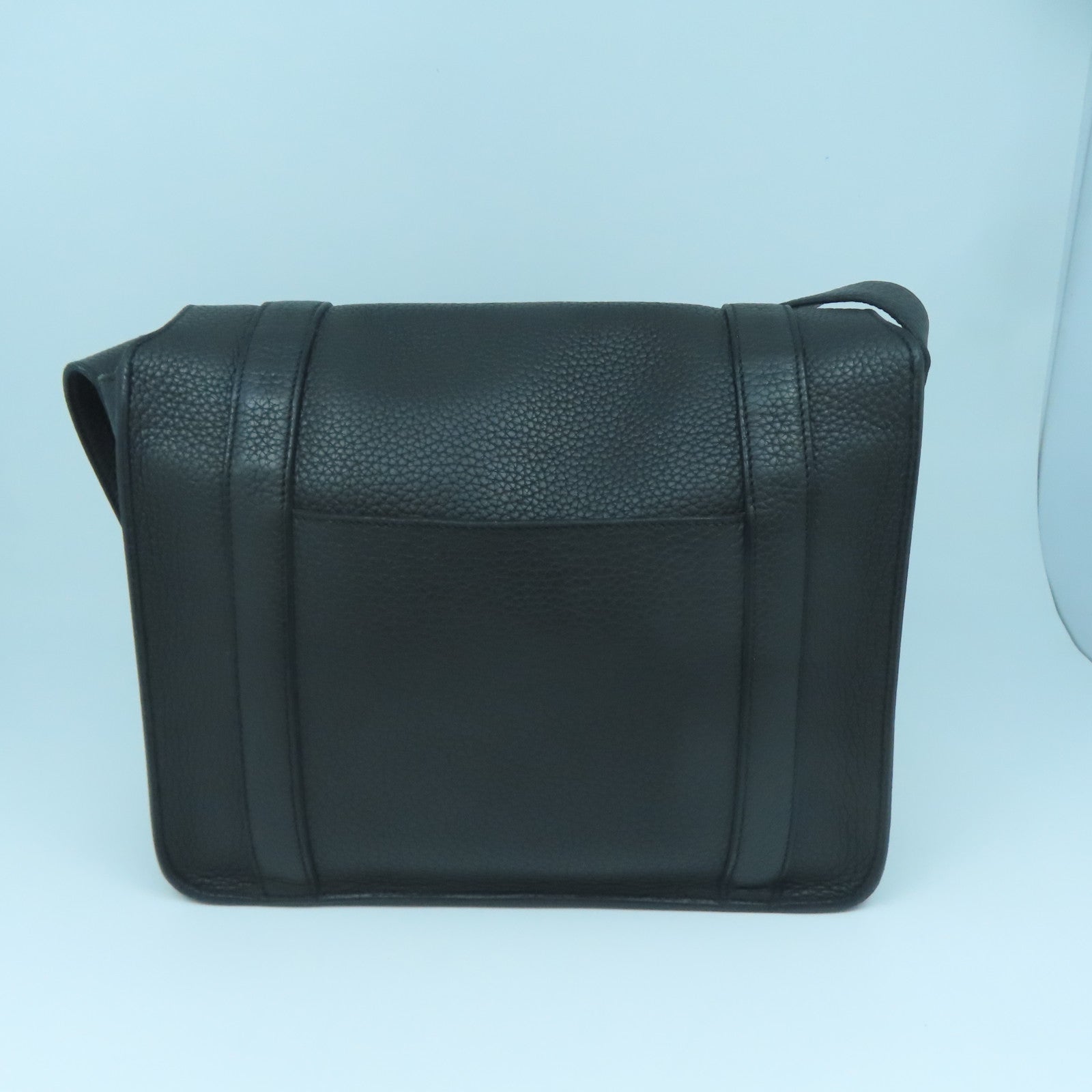 HERMES Taurillon Clemence Leather Steve Silver Buckle Shoulder Bag Black