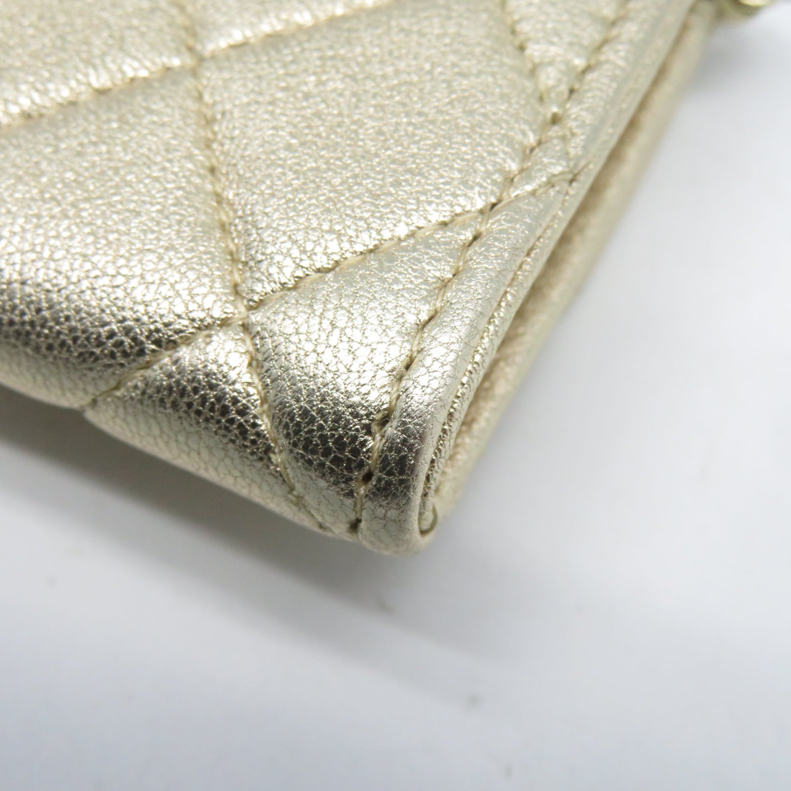 CHANEL 菱格羊皮皮革Card Case Waist Bag金扣鏈帶卡片套金色