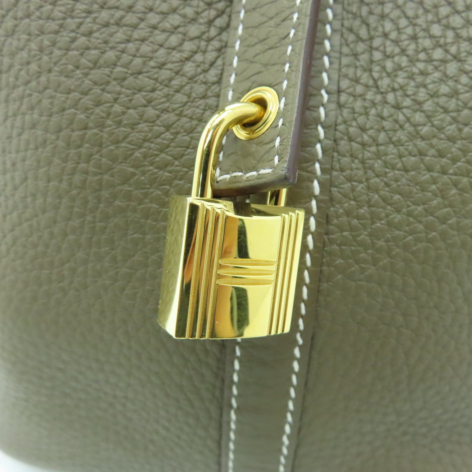HERMES Clemence皮革Picotin MM金扣手挽袋大象灰色