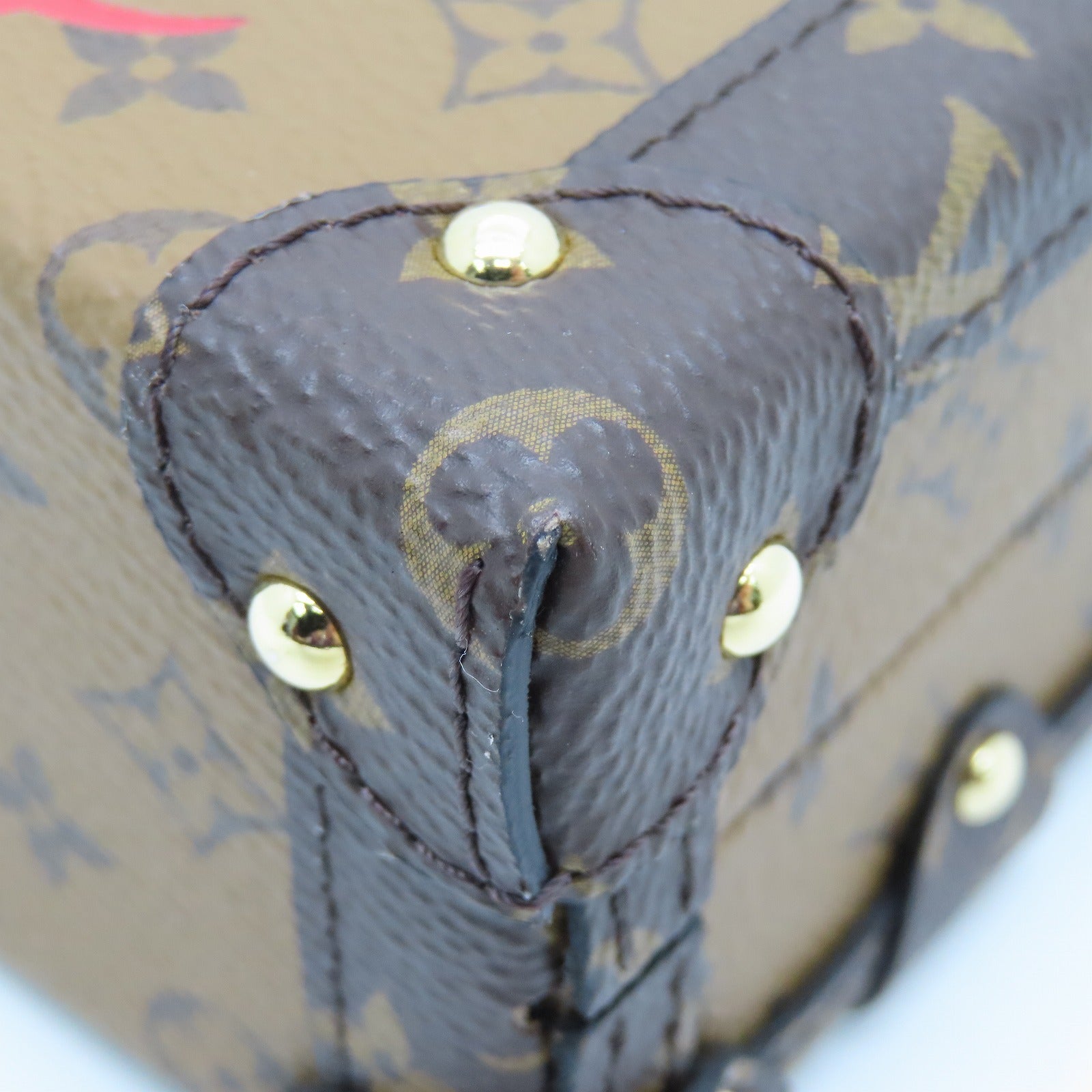 LOUIS VUITTON Monogram Reverse Petite Malle Gold Buckle Shoulder Bag Brown