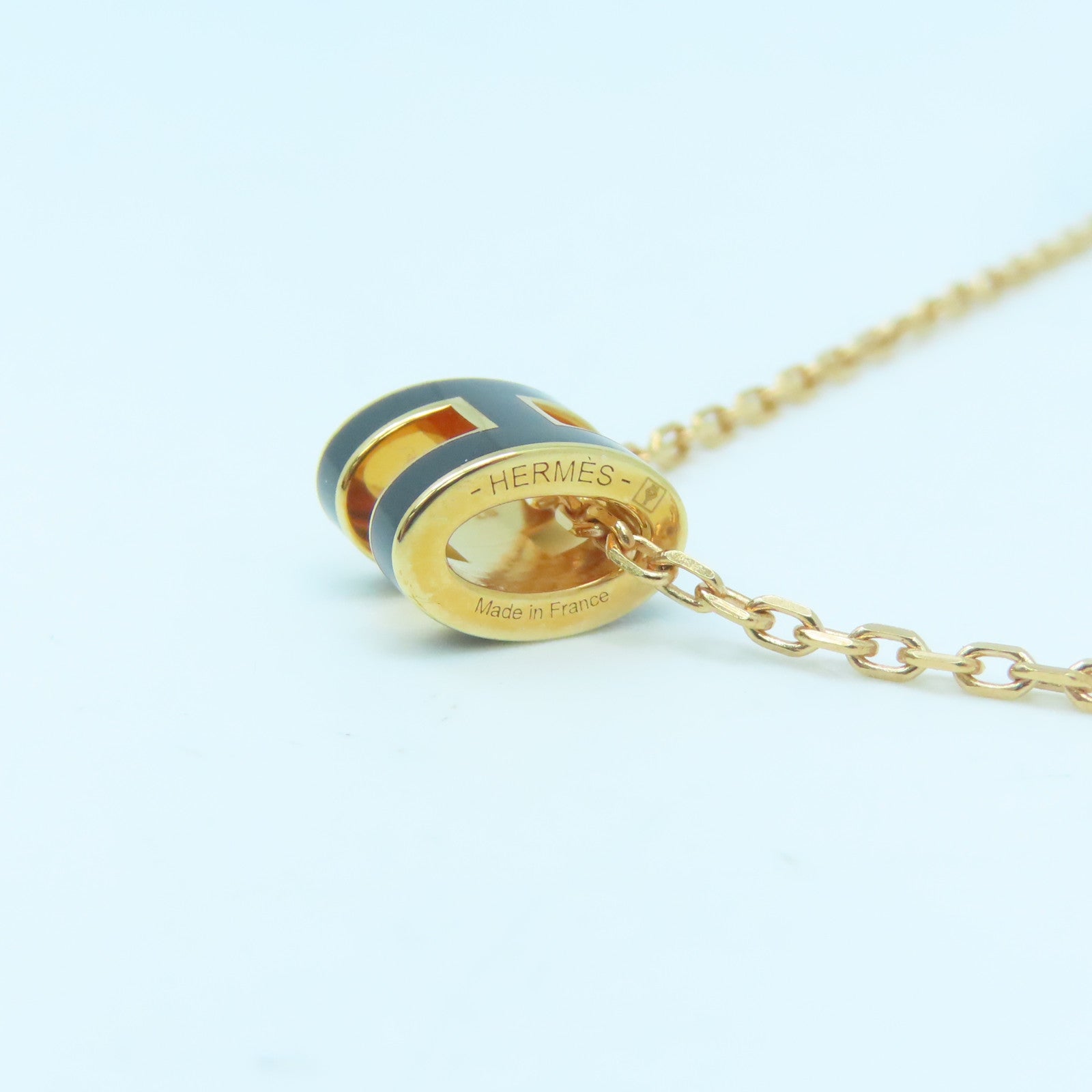 HERMES Metal Mini Pop H Necklace Black/Gold