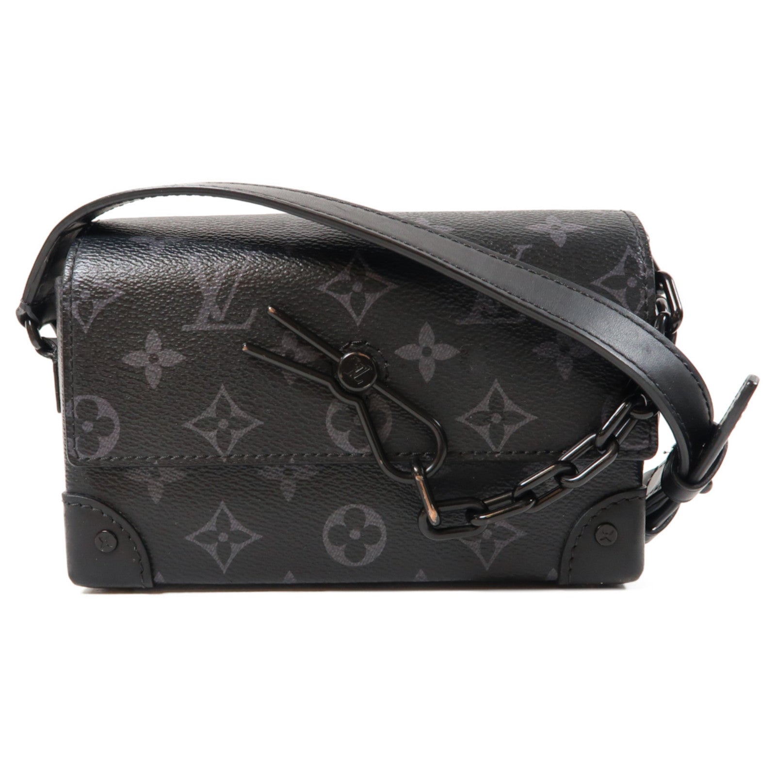 LOUIS VUITTON Monogram Eclipse Steamer肩背袋黑色/灰色