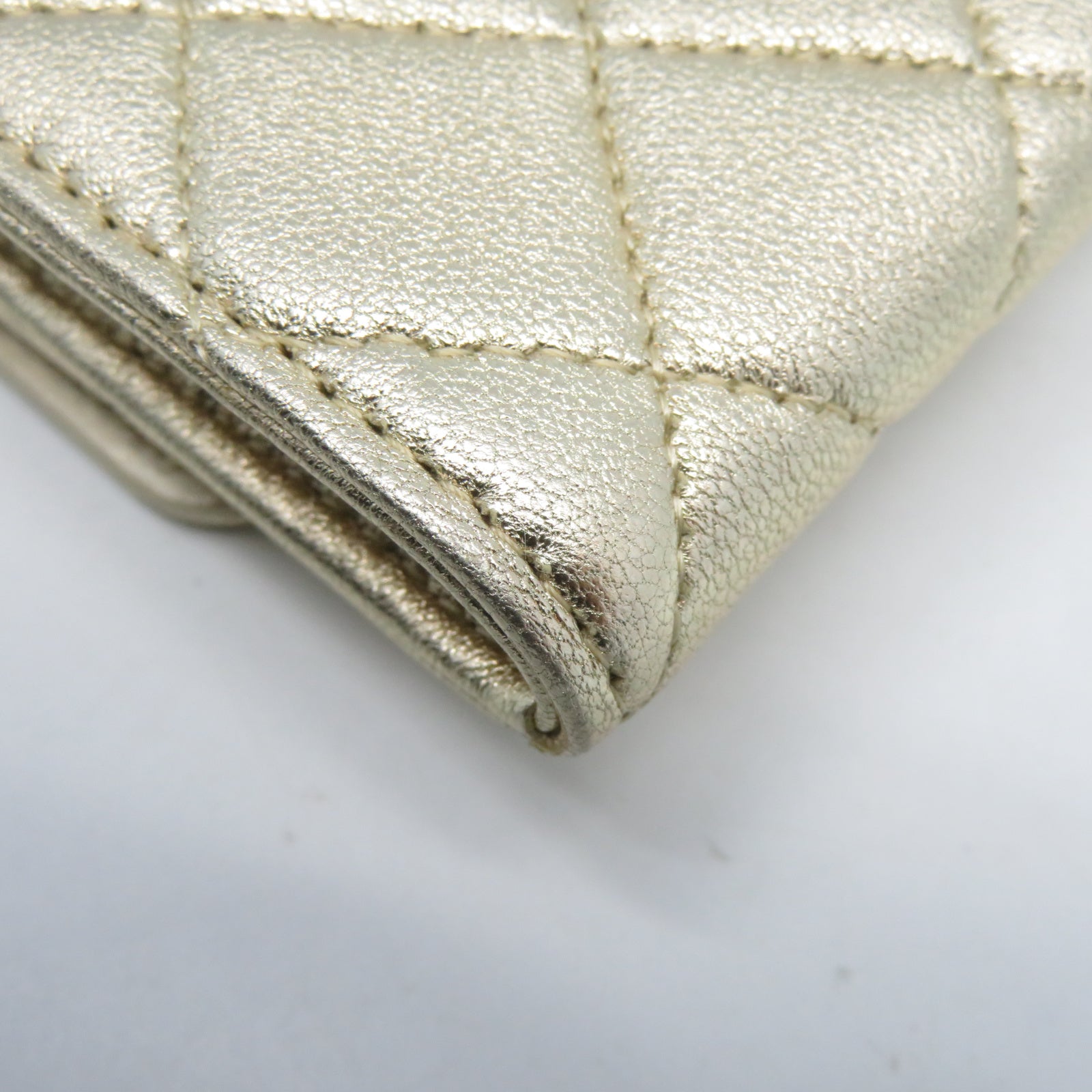 CHANEL 菱格羊皮皮革Card Case Waist Bag金扣鏈帶卡片套金色