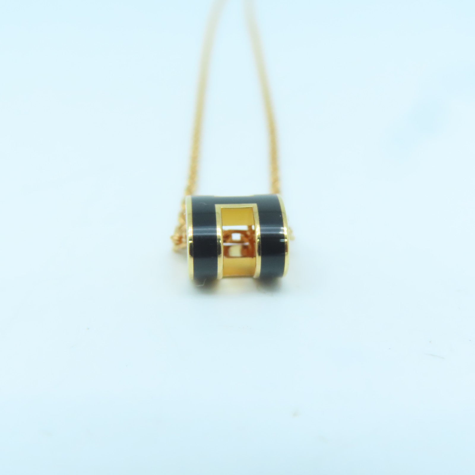 HERMES Metal Mini Pop H Necklace Black/Gold