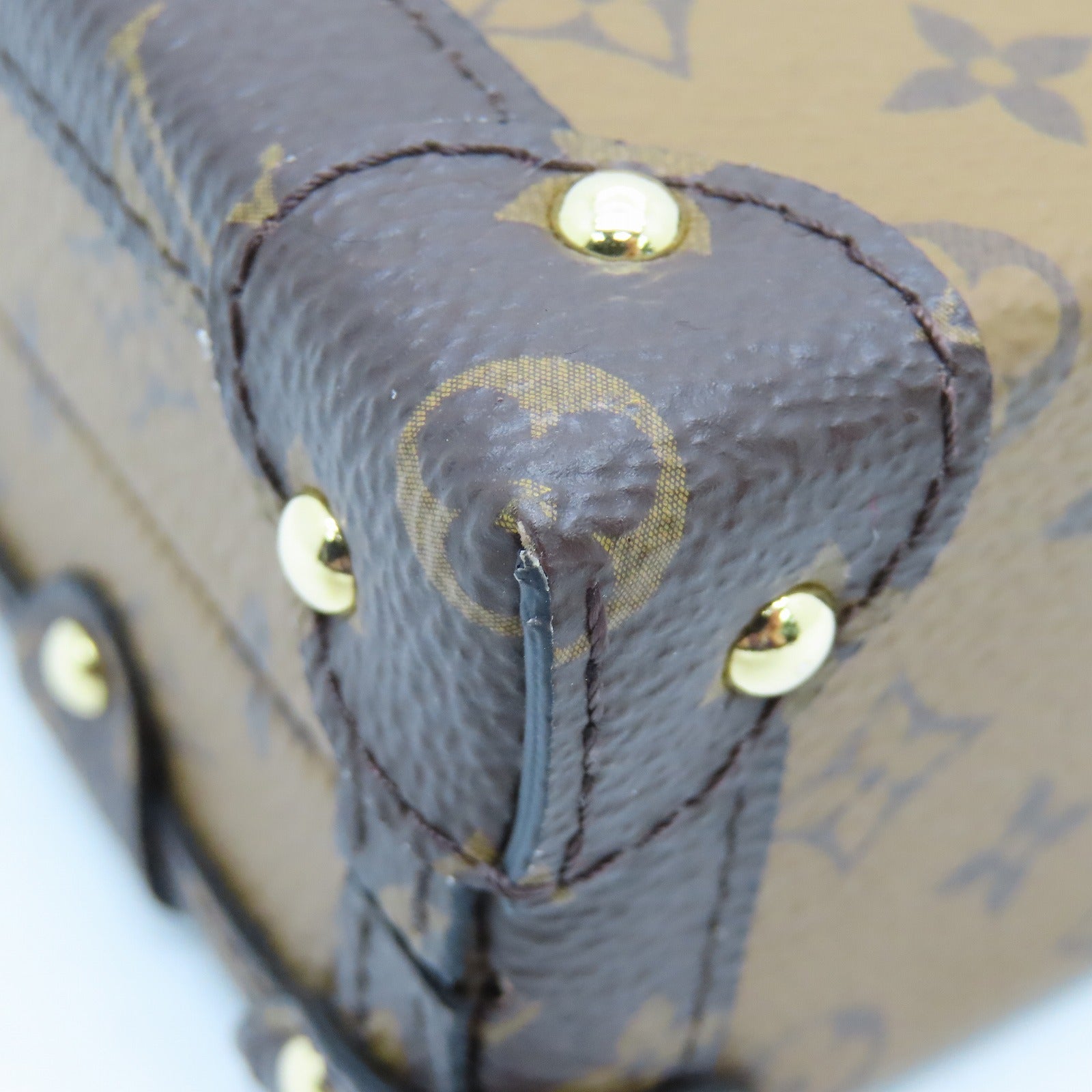 LOUIS VUITTON Monogram Reverse Petite Malle Gold Buckle Shoulder Bag Brown