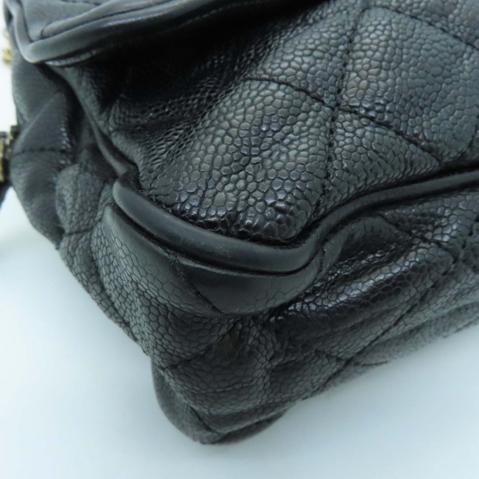 CHANEL Rhombus Caviar Leather Chain Shoulder Bag Gold Buckle Chain Belt Shoulder Bag Black