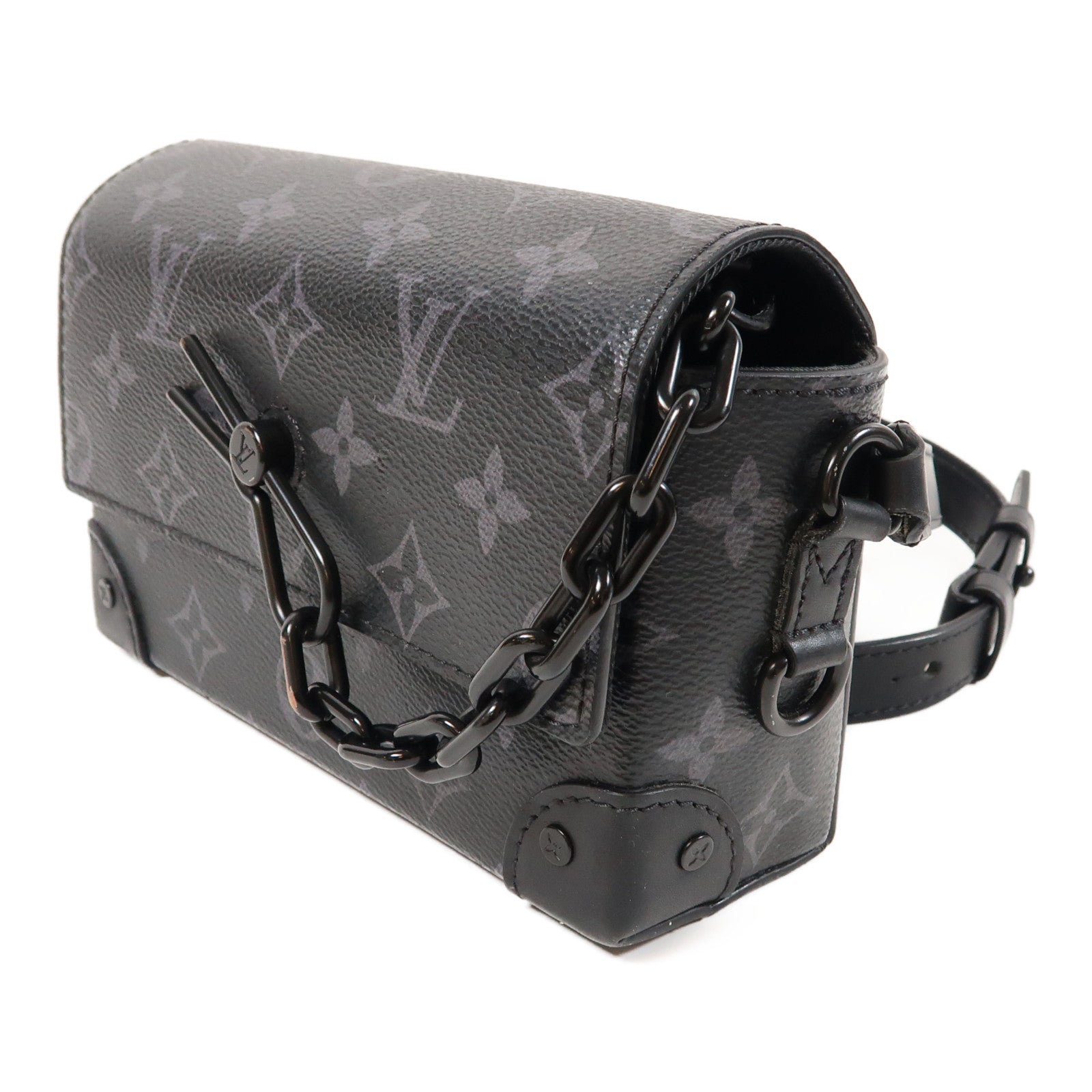 LOUIS VUITTON Monogram Eclipse Steamer肩背袋黑色/灰色