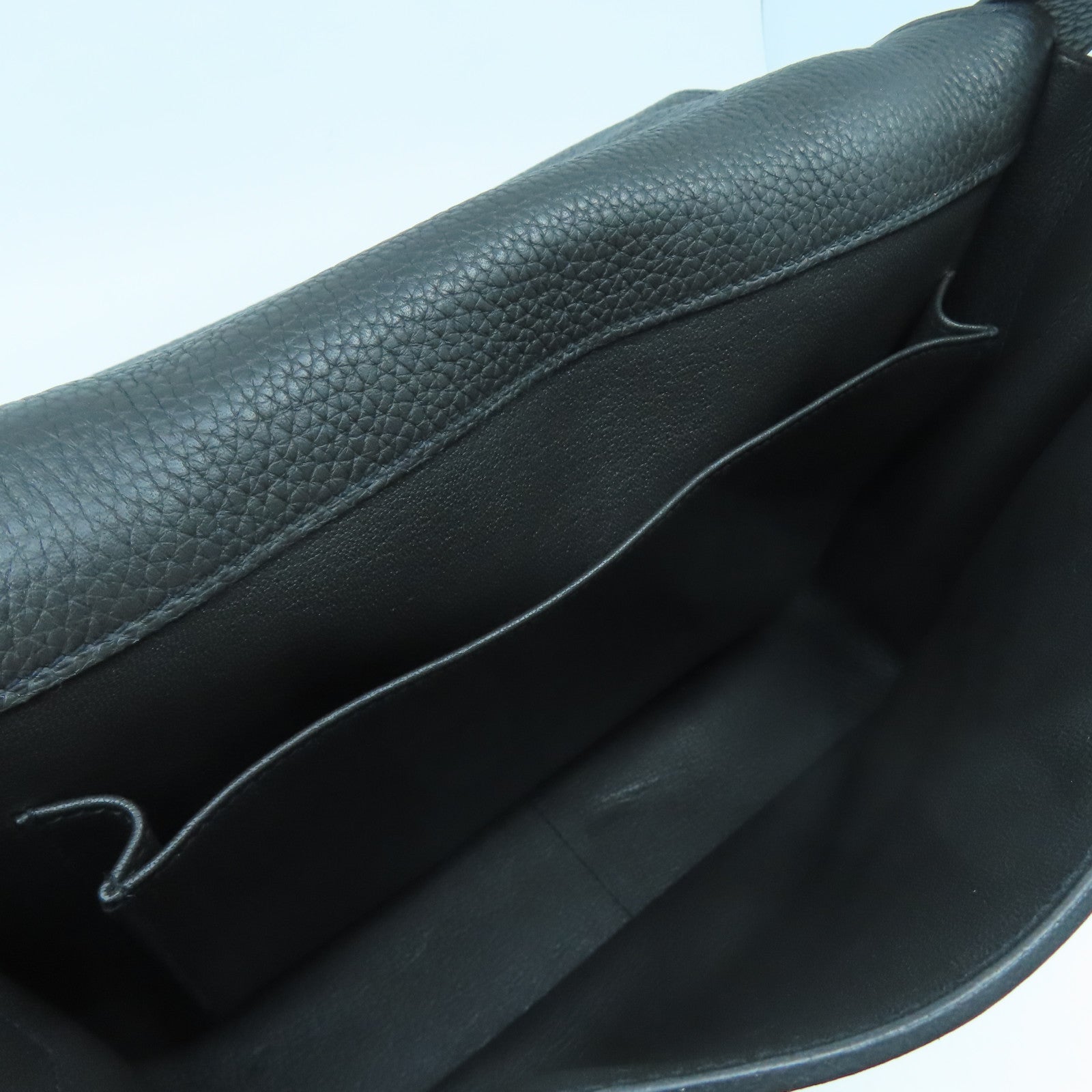 HERMES Taurillon Clemence Leather Steve Silver Buckle Shoulder Bag Black