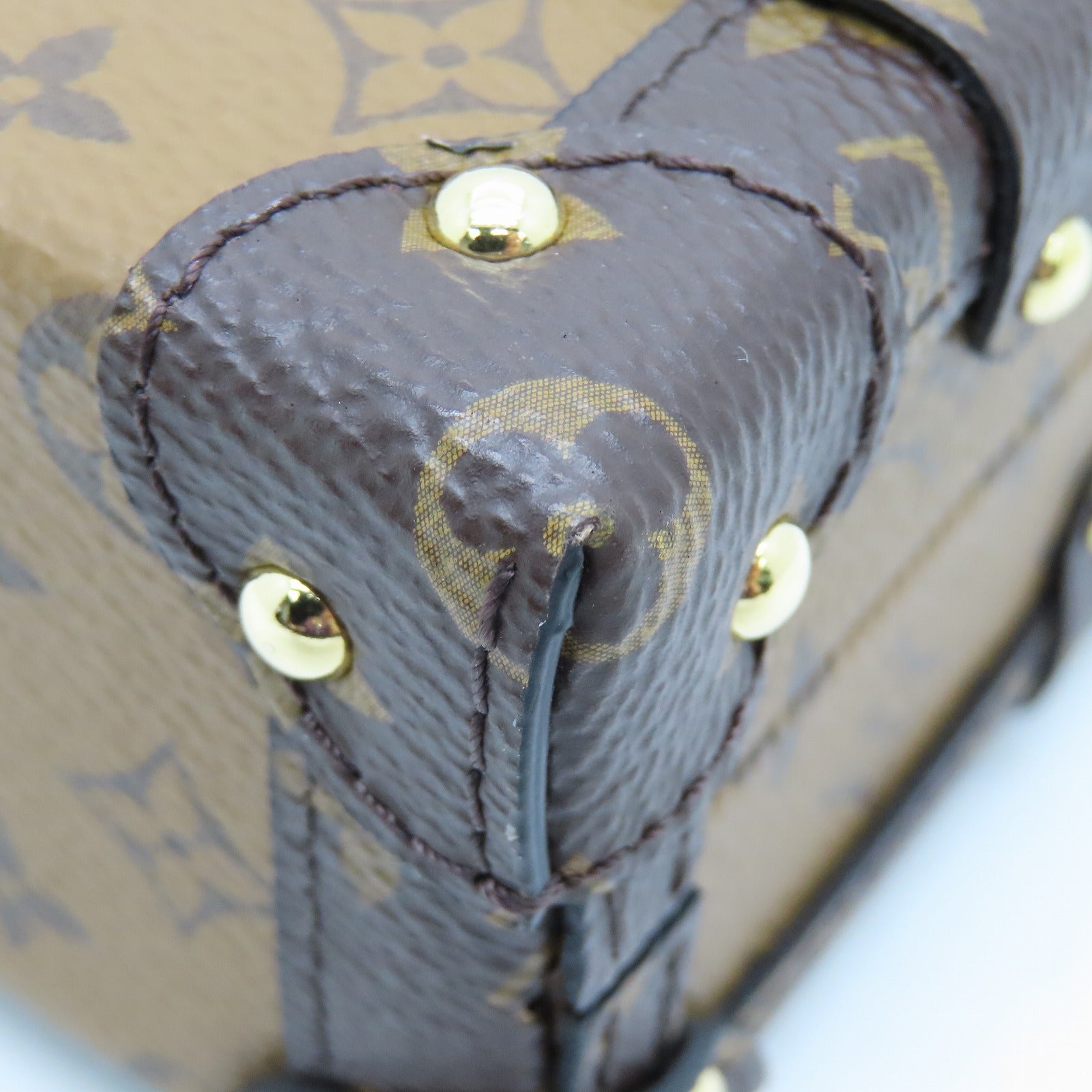 LOUIS VUITTON Monogram Reverse Petite Malle Gold Buckle Shoulder Bag Brown