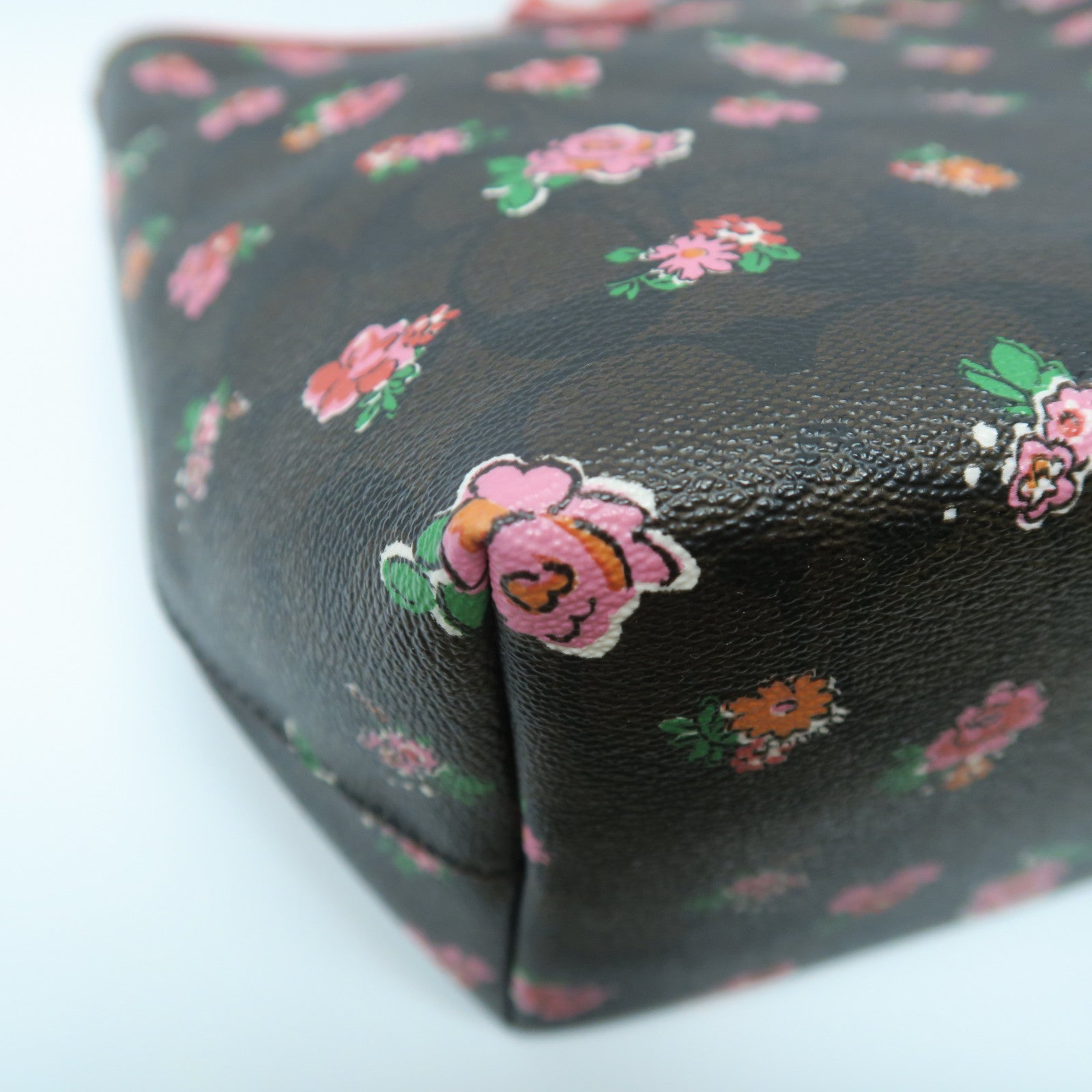 COACH 塗層帆布Tote Bag銀扣肩背袋啡色/紅色