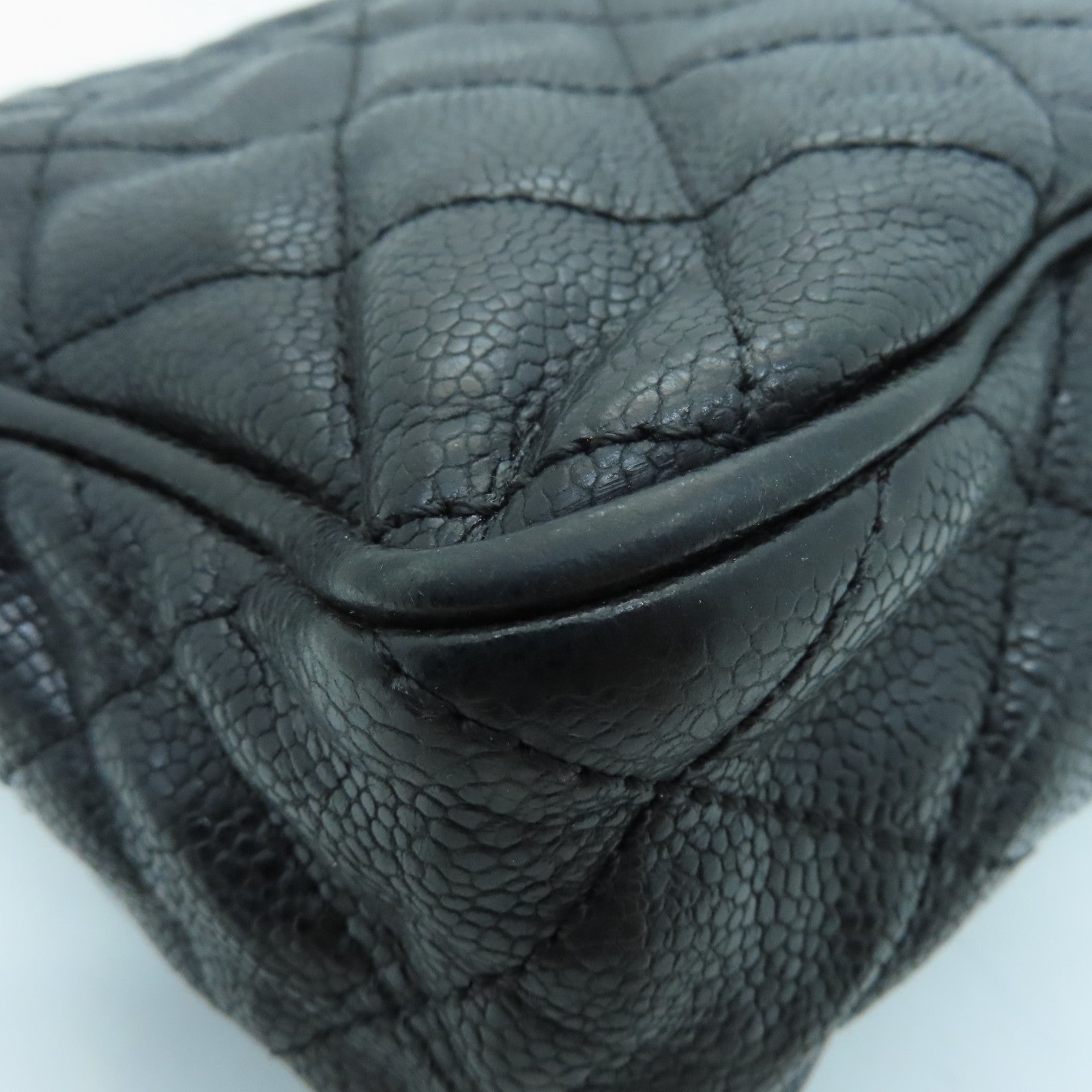 CHANEL Rhombus Caviar Leather Chain Shoulder Bag Gold Buckle Chain Belt Shoulder Bag Black