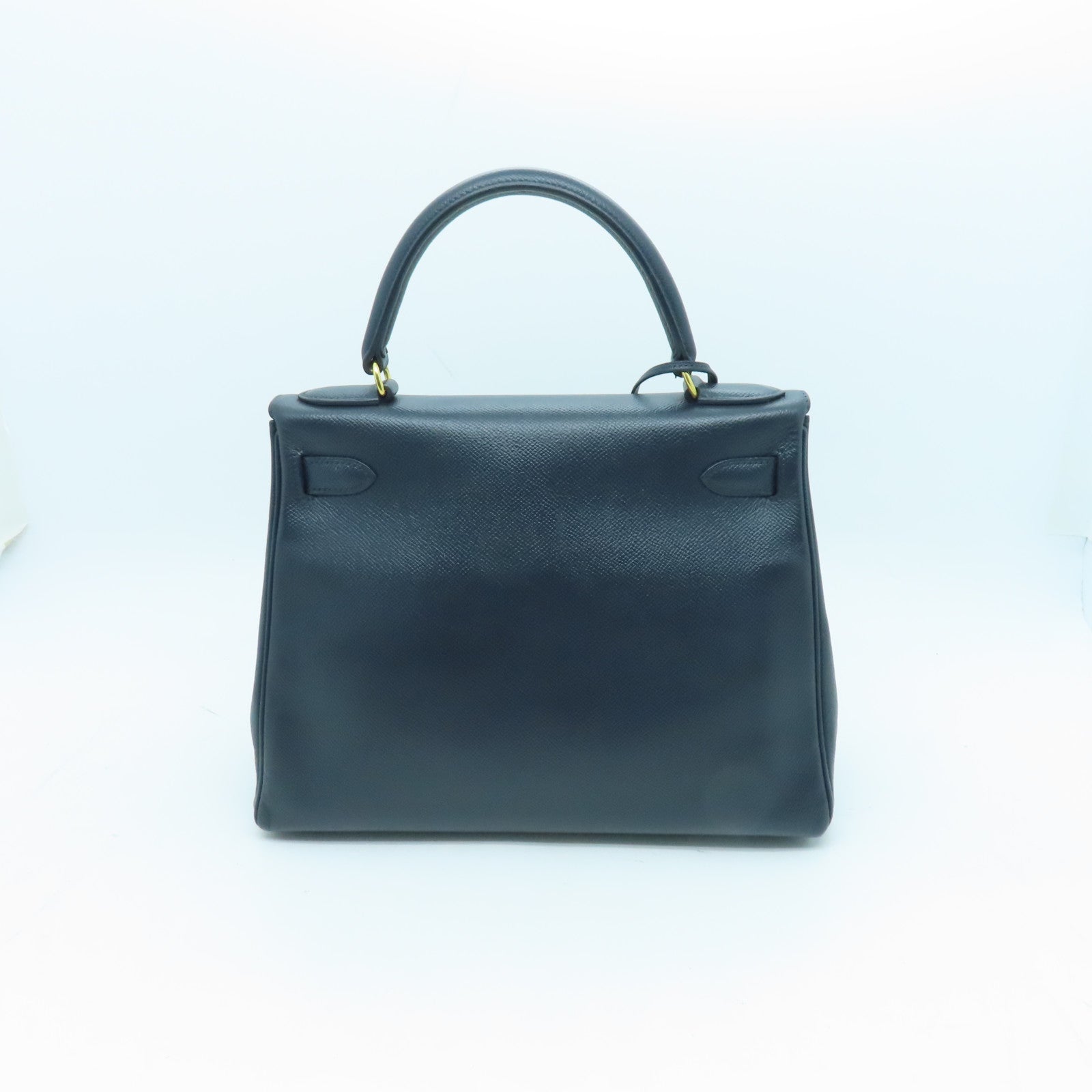 HERMES Epsom皮革Kelly 28金扣手挽袋藍色