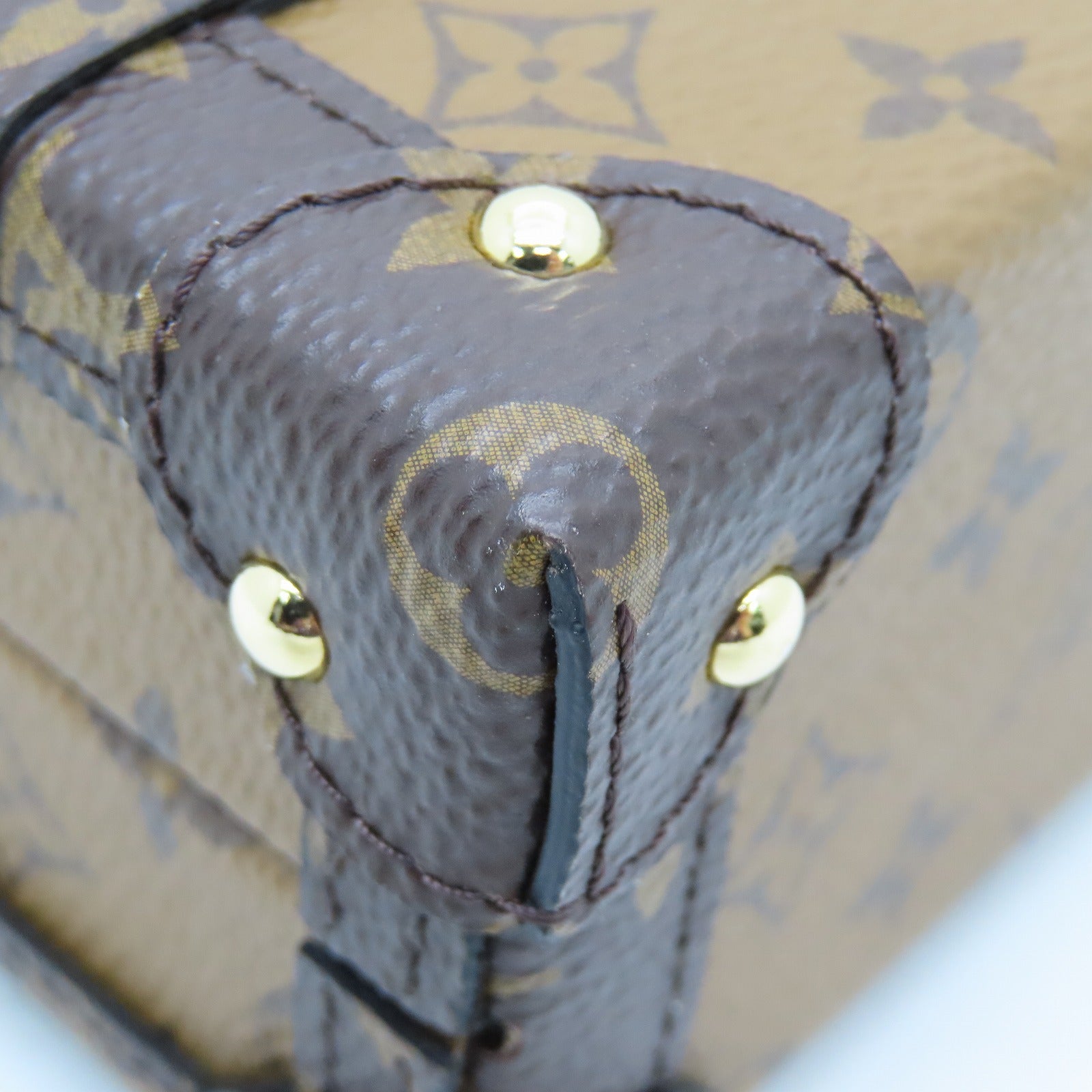 LOUIS VUITTON Monogram Reverse Petite Malle Gold Buckle Shoulder Bag Brown