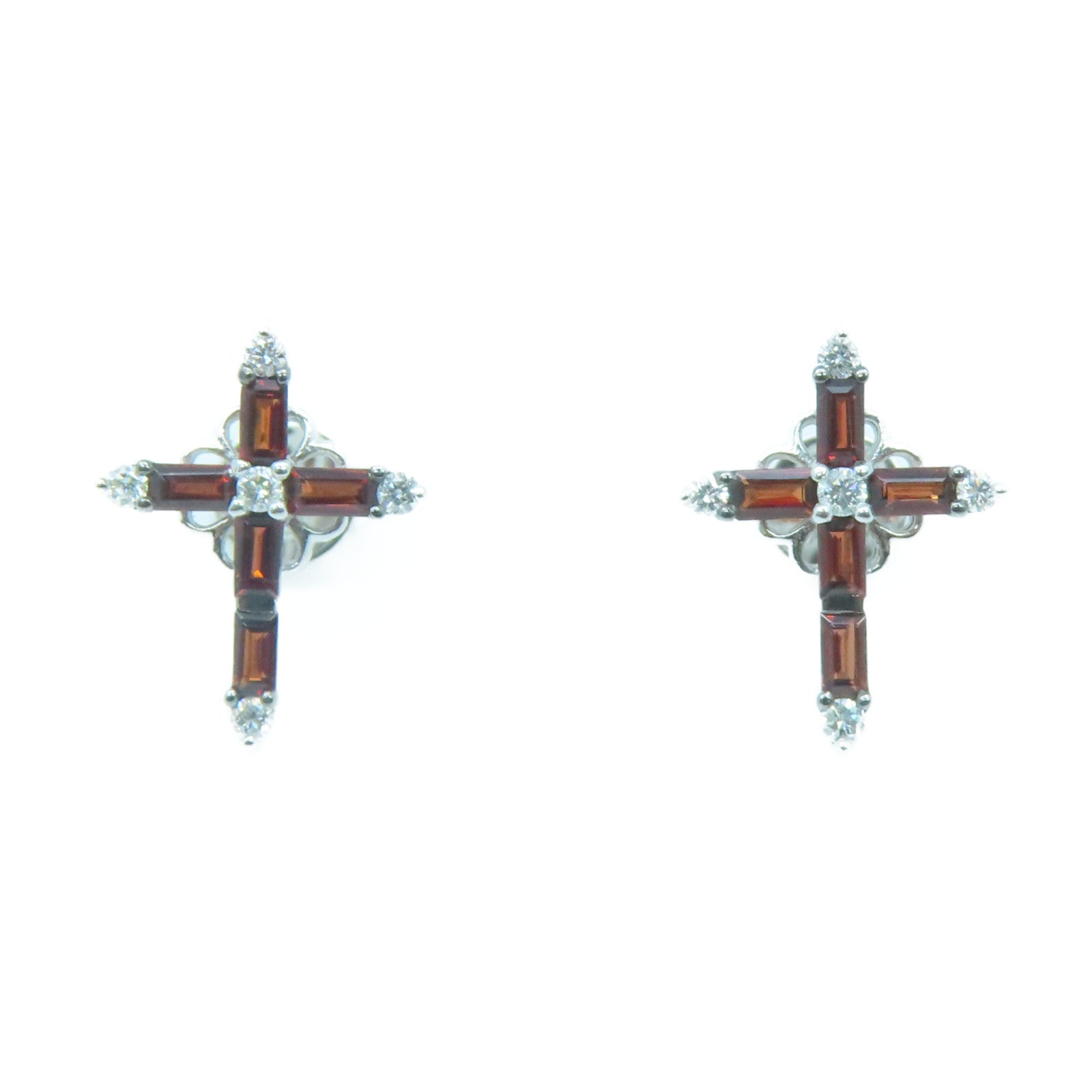 JEWELRY 18K White Gold Ganet 1.9g Earrings Silver