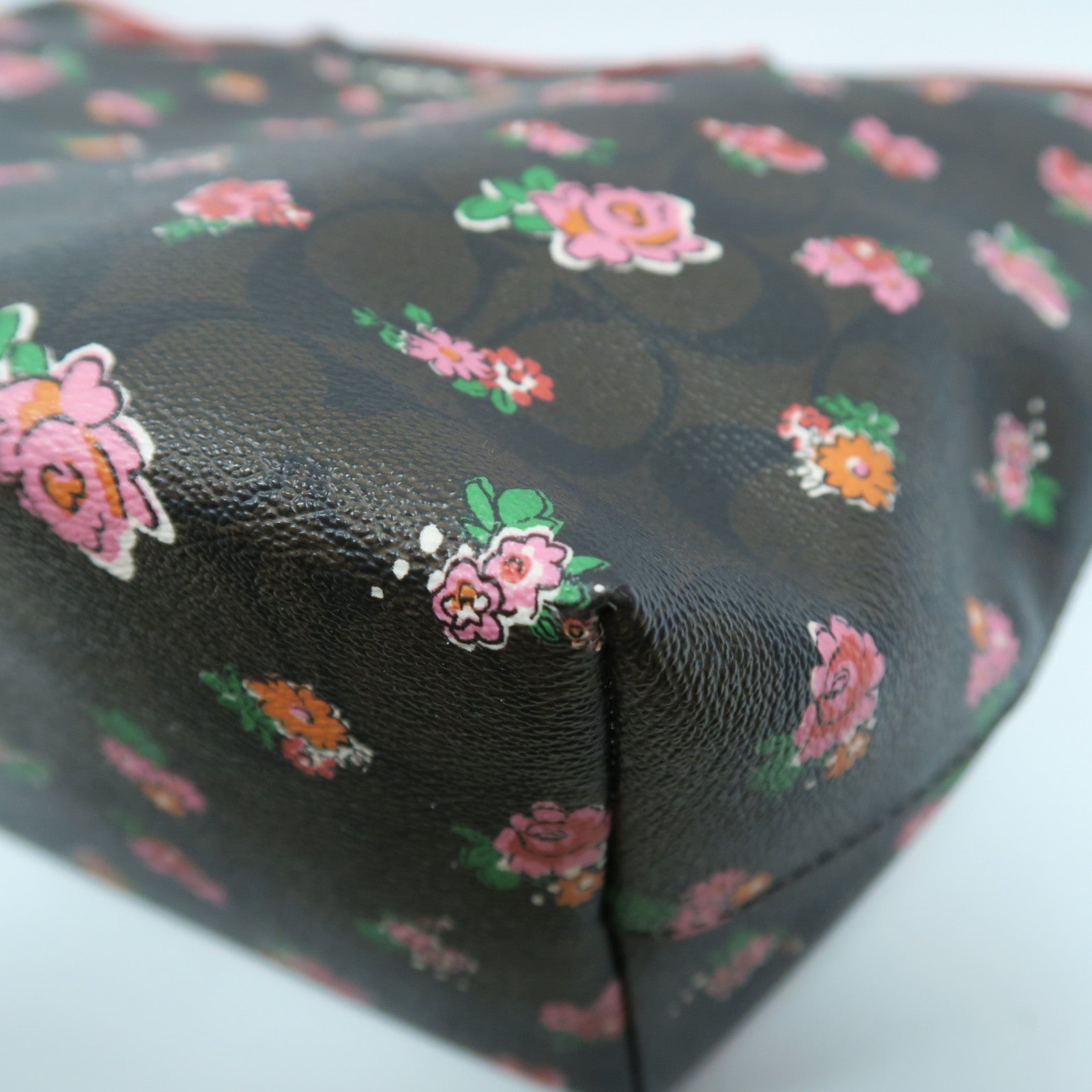 COACH 塗層帆布Tote Bag銀扣肩背袋啡色/紅色