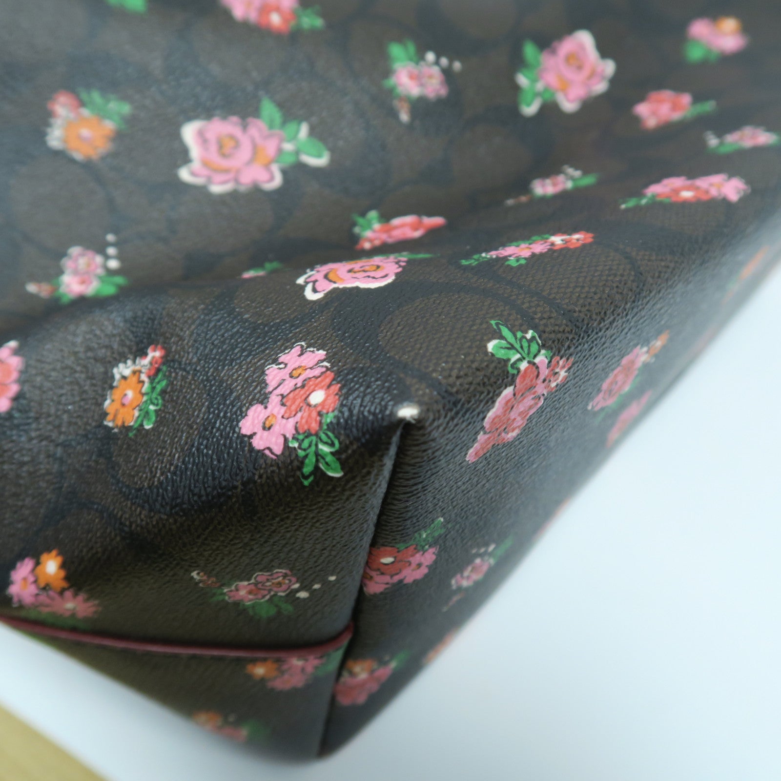 COACH 塗層帆布Tote Bag銀扣肩背袋啡色/紅色