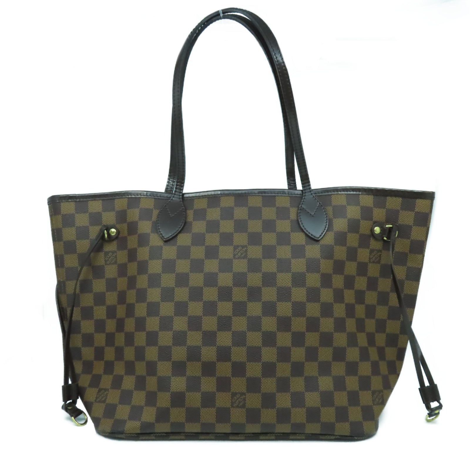 LOUIS VUITTON Damier Ebene Neverfull MM金扣手挽袋啡色