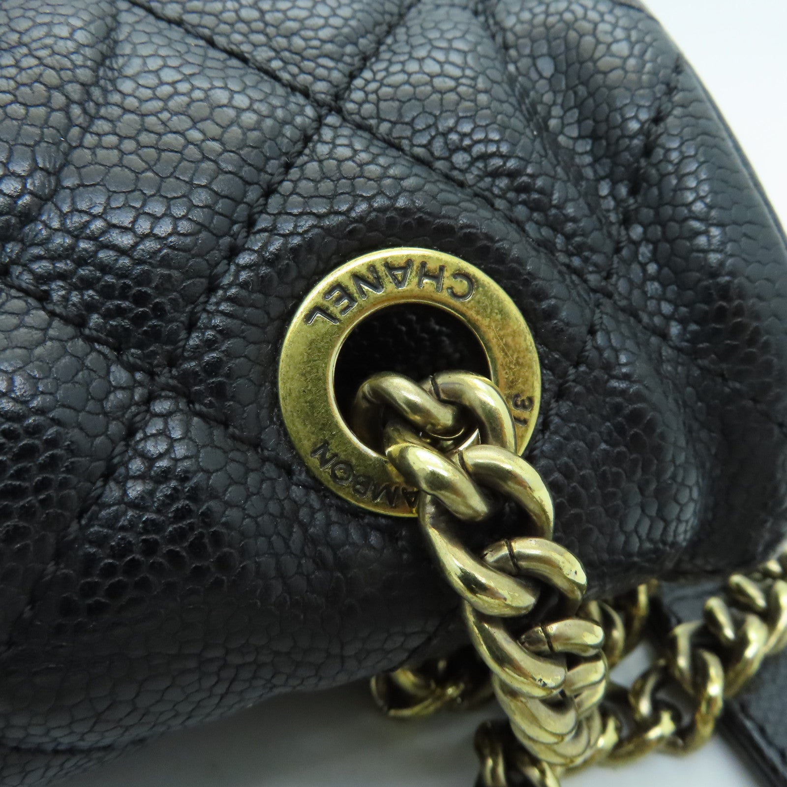 CHANEL Rhombus Caviar Leather Chain Shoulder Bag Gold Buckle Chain Belt Shoulder Bag Black