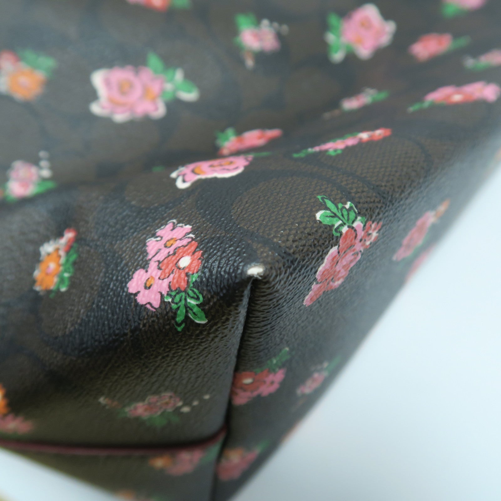 COACH 塗層帆布Tote Bag銀扣肩背袋啡色/紅色