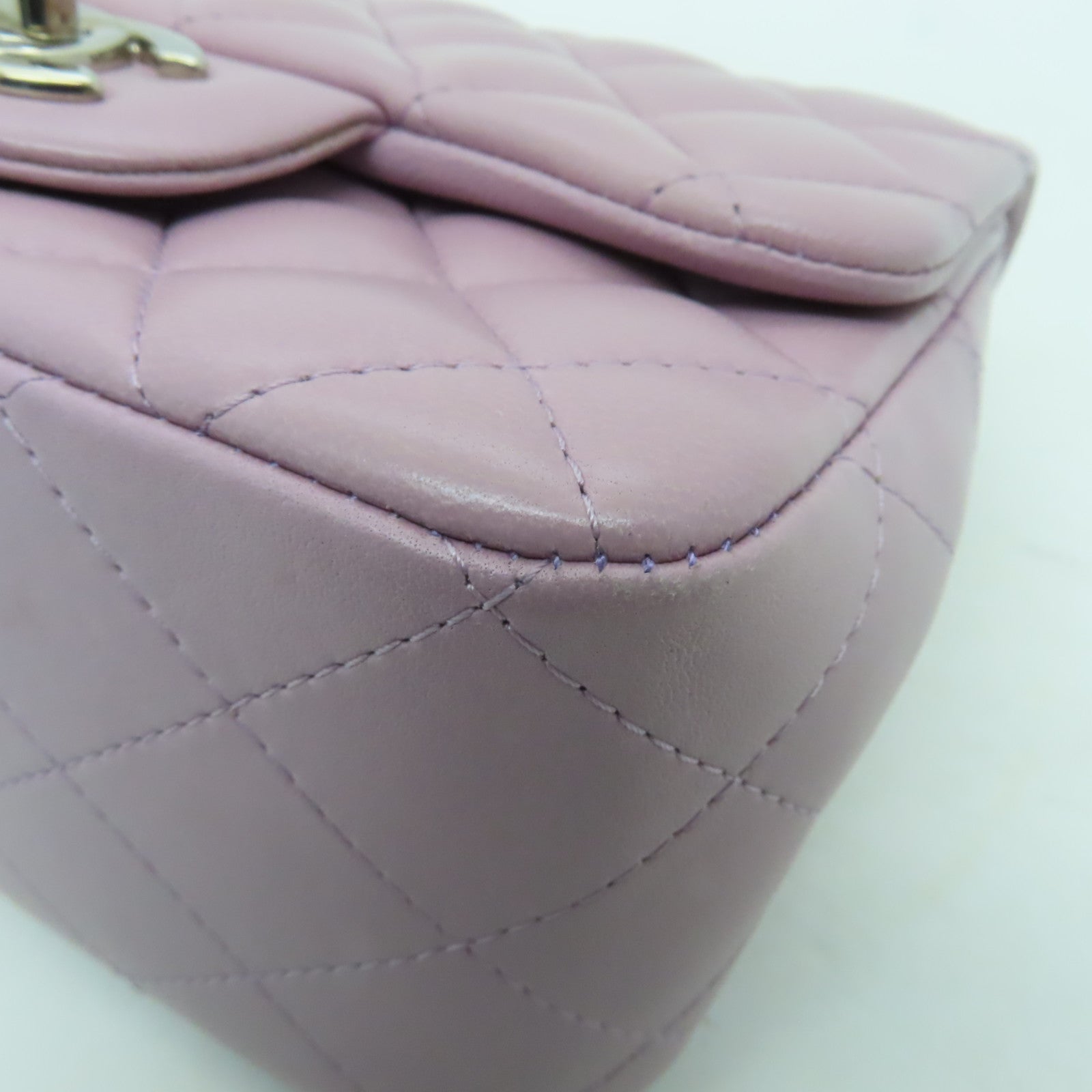 CHANEL 菱格羊皮皮革Classic 17銀扣鏈帶肩背袋紫色