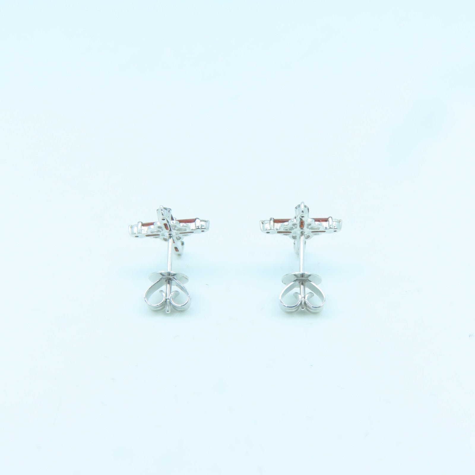 JEWELRY 18K White Gold Ganet 1.9g Earrings Silver