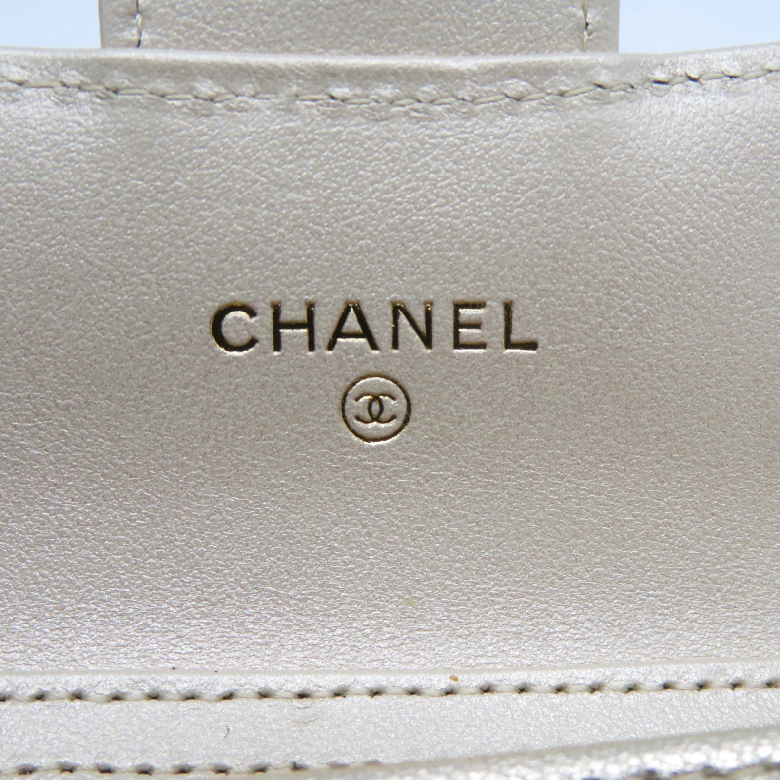 CHANEL 菱格羊皮皮革Card Case Waist Bag金扣鏈帶卡片套金色