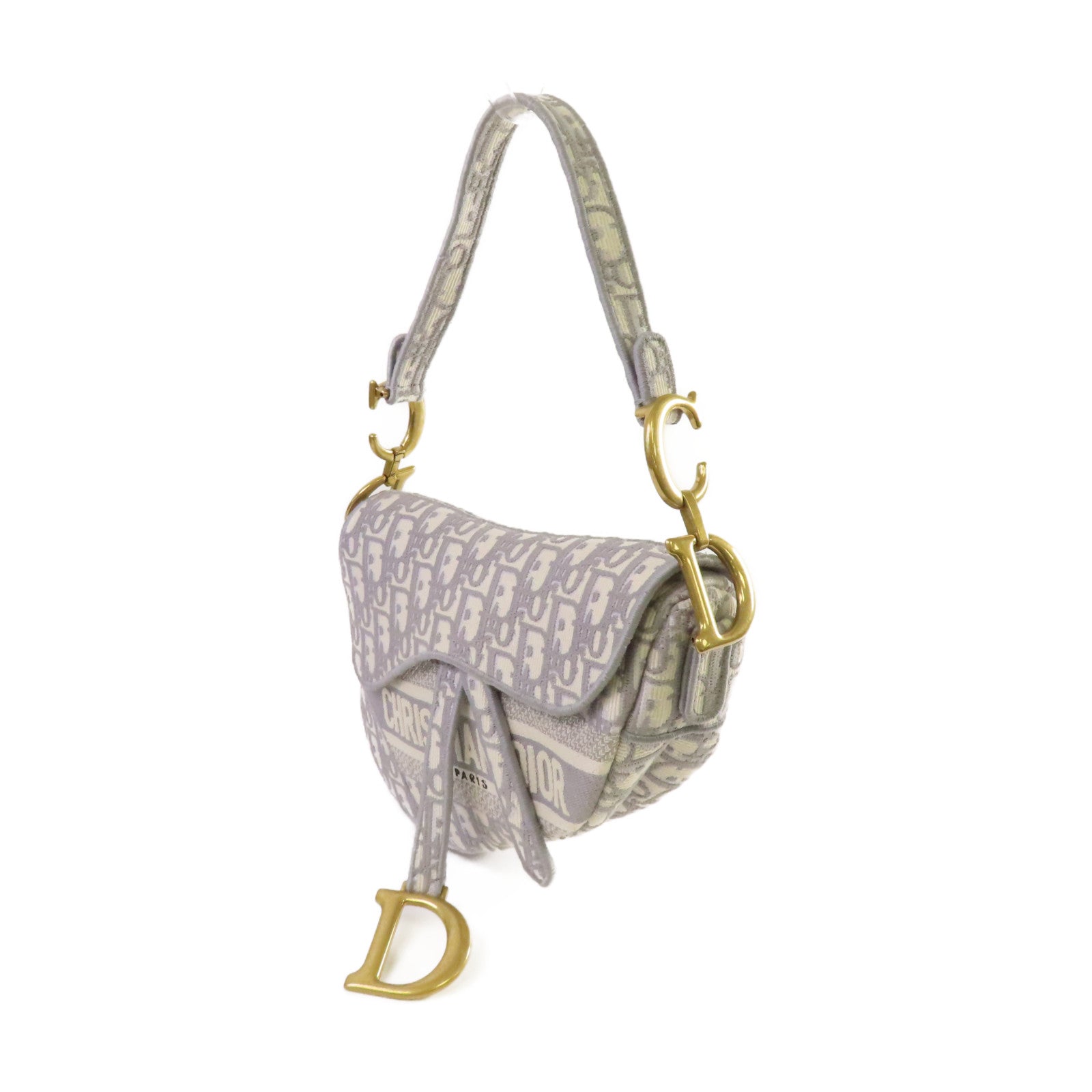 Dior Oblique Jacquard帆布Saddle Shoulder Bag金扣肩背袋灰色