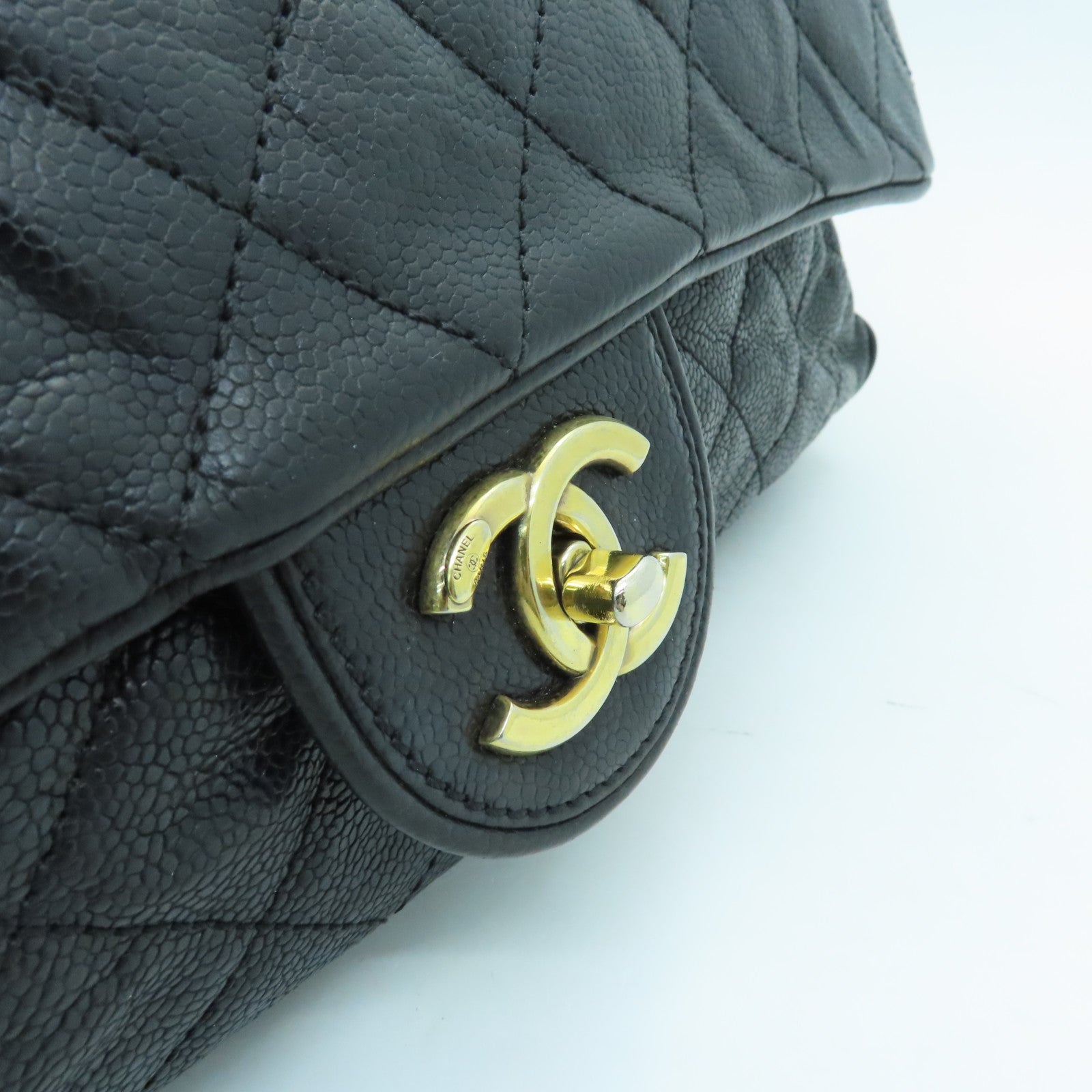 CHANEL Rhombus Caviar Leather Chain Shoulder Bag Gold Buckle Chain Belt Shoulder Bag Black
