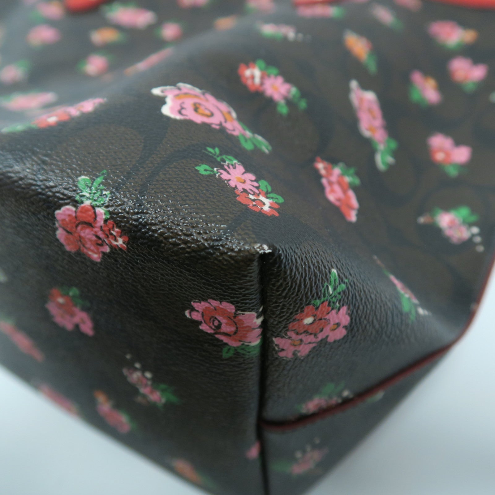 COACH 塗層帆布Tote Bag銀扣肩背袋啡色/紅色