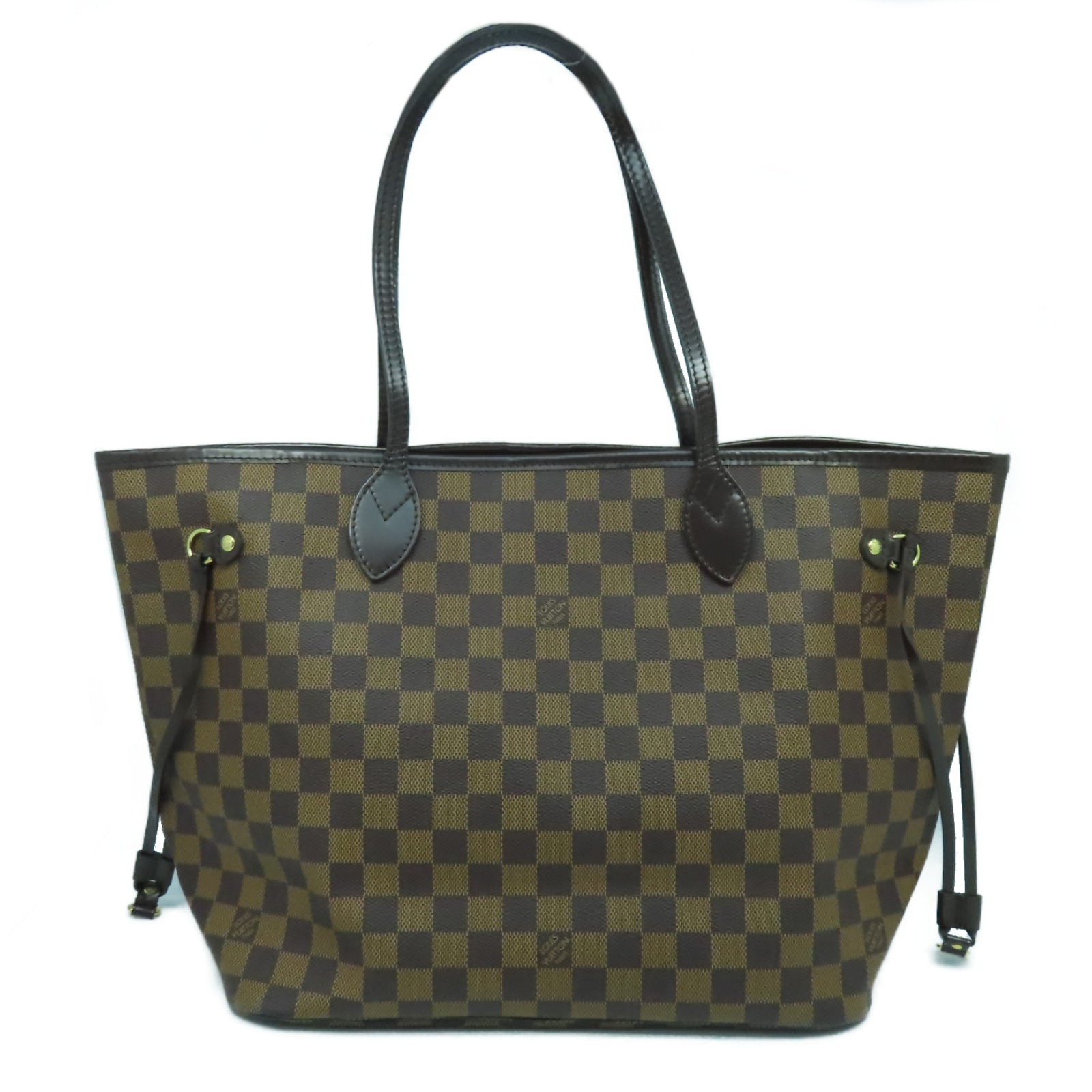 LOUIS VUITTON Damier Ebene Neverfull MM金扣手挽袋啡色