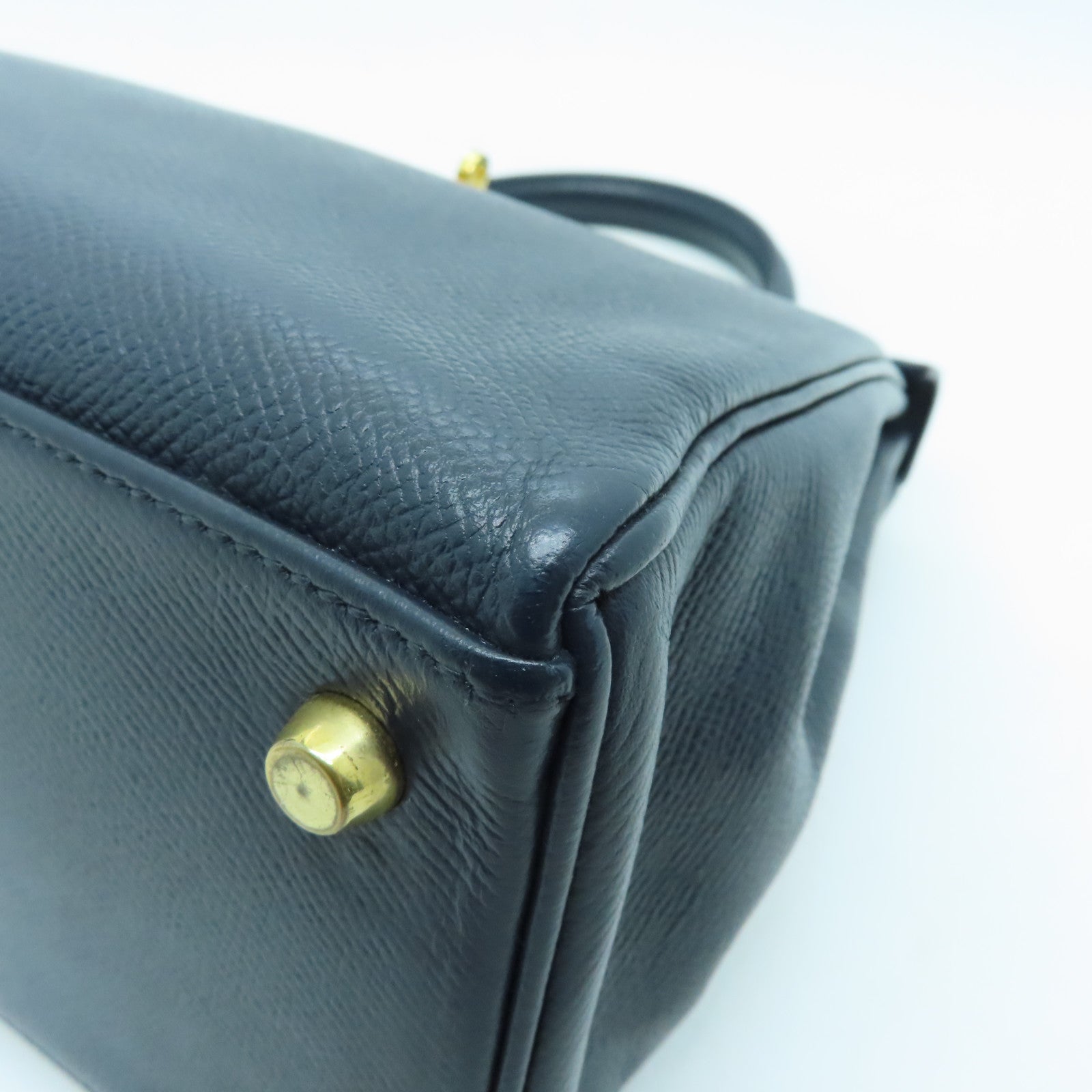 HERMES Epsom皮革Kelly 28金扣手挽袋藍色