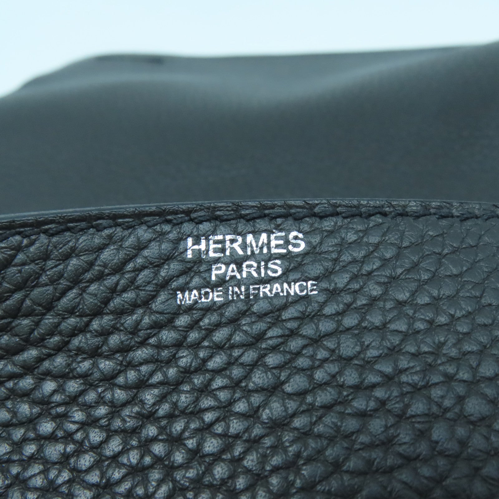 HERMES Taurillon Clemence Leather Steve Silver Buckle Shoulder Bag Black
