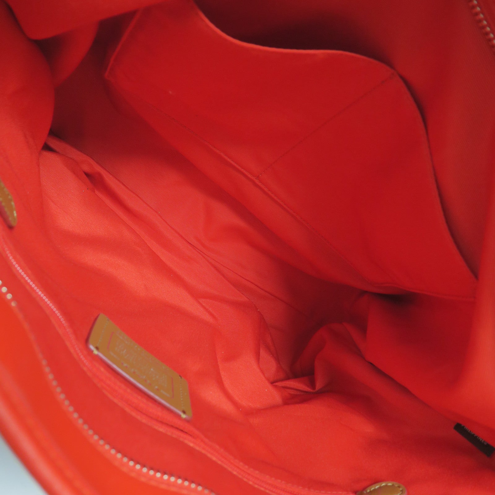 COACH 塗層帆布Tote Bag銀扣肩背袋啡色/紅色