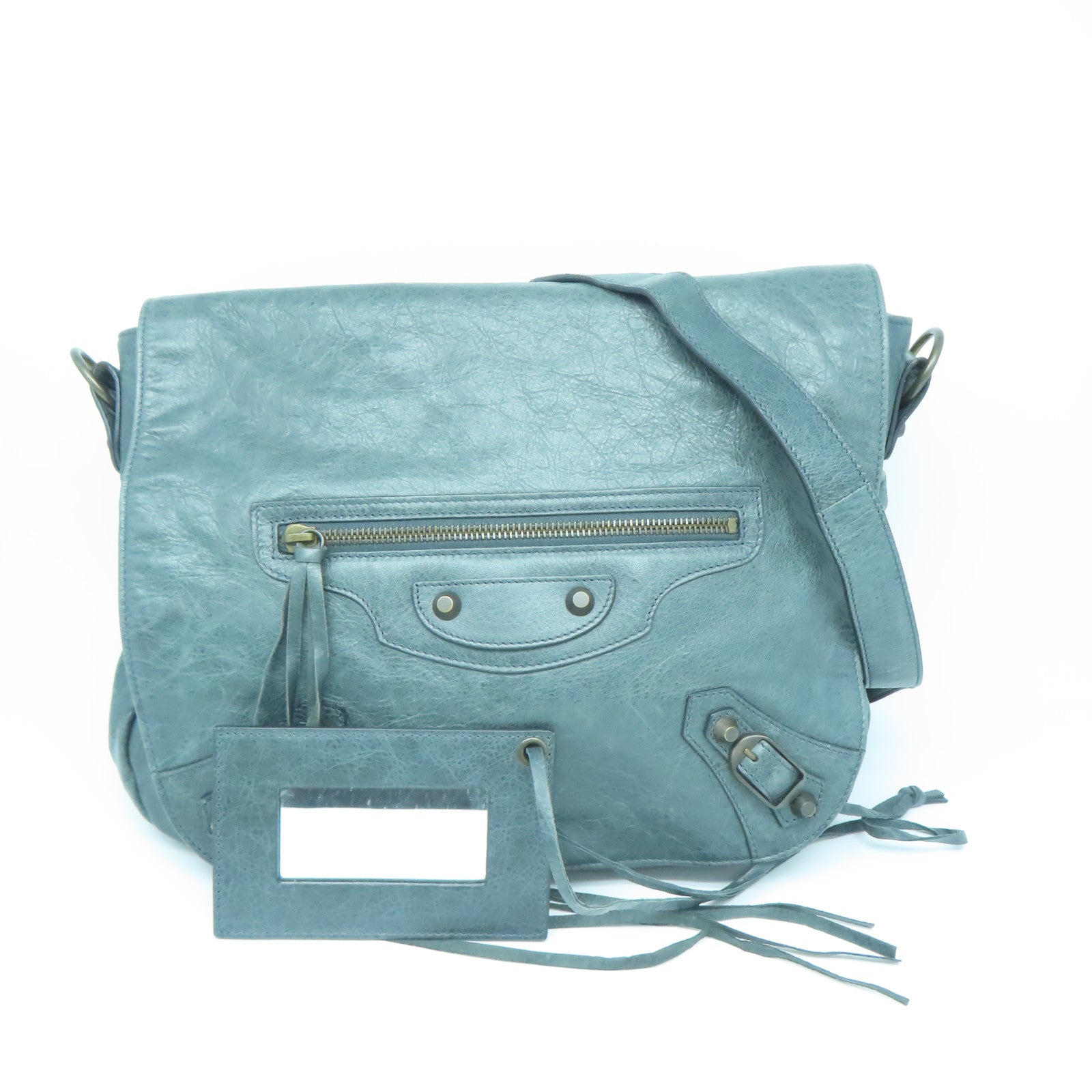 BALENCIAGA Leather Shoulder Bag Gold Buckle Chain Shoulder Bag Green