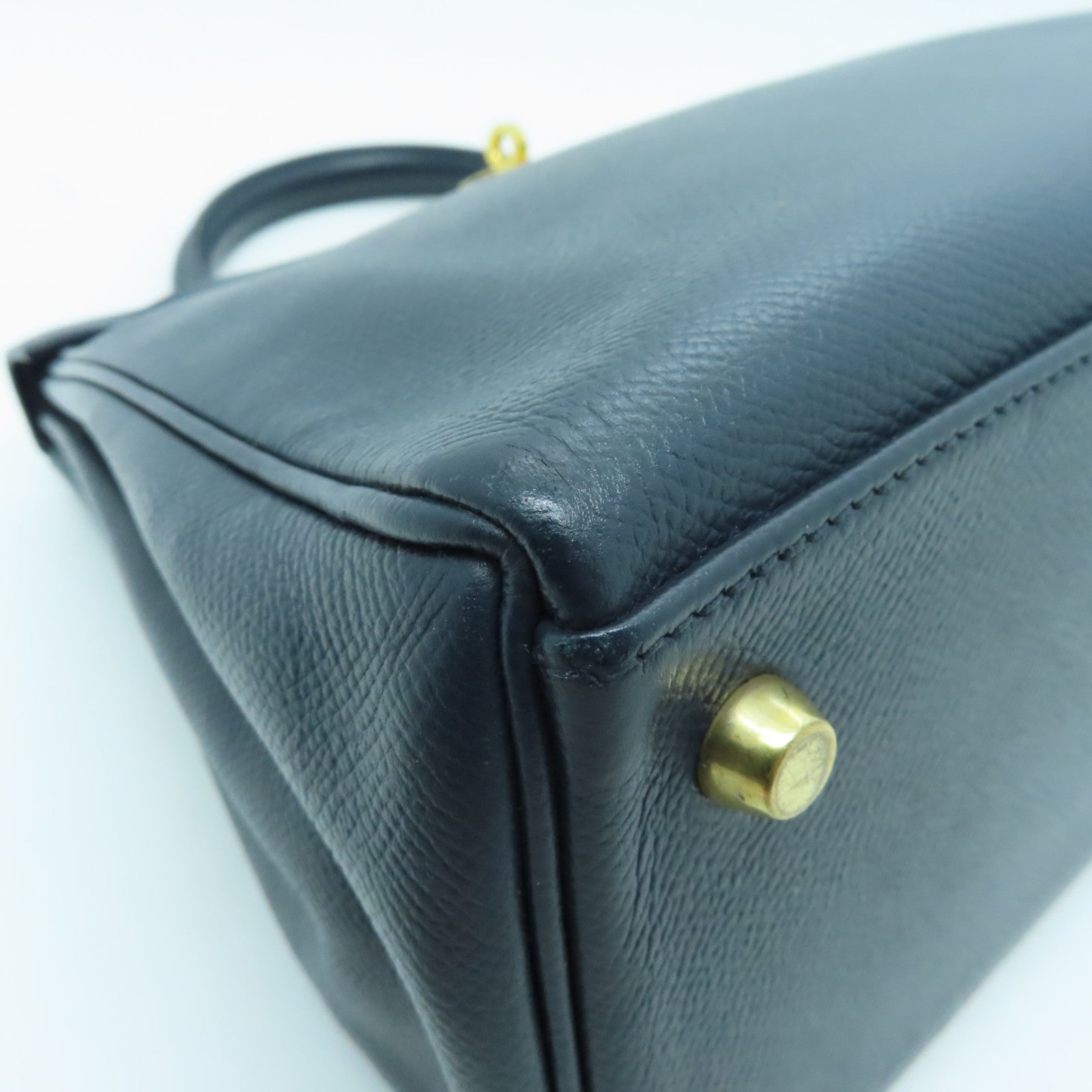 HERMES Epsom皮革Kelly 28金扣手挽袋藍色