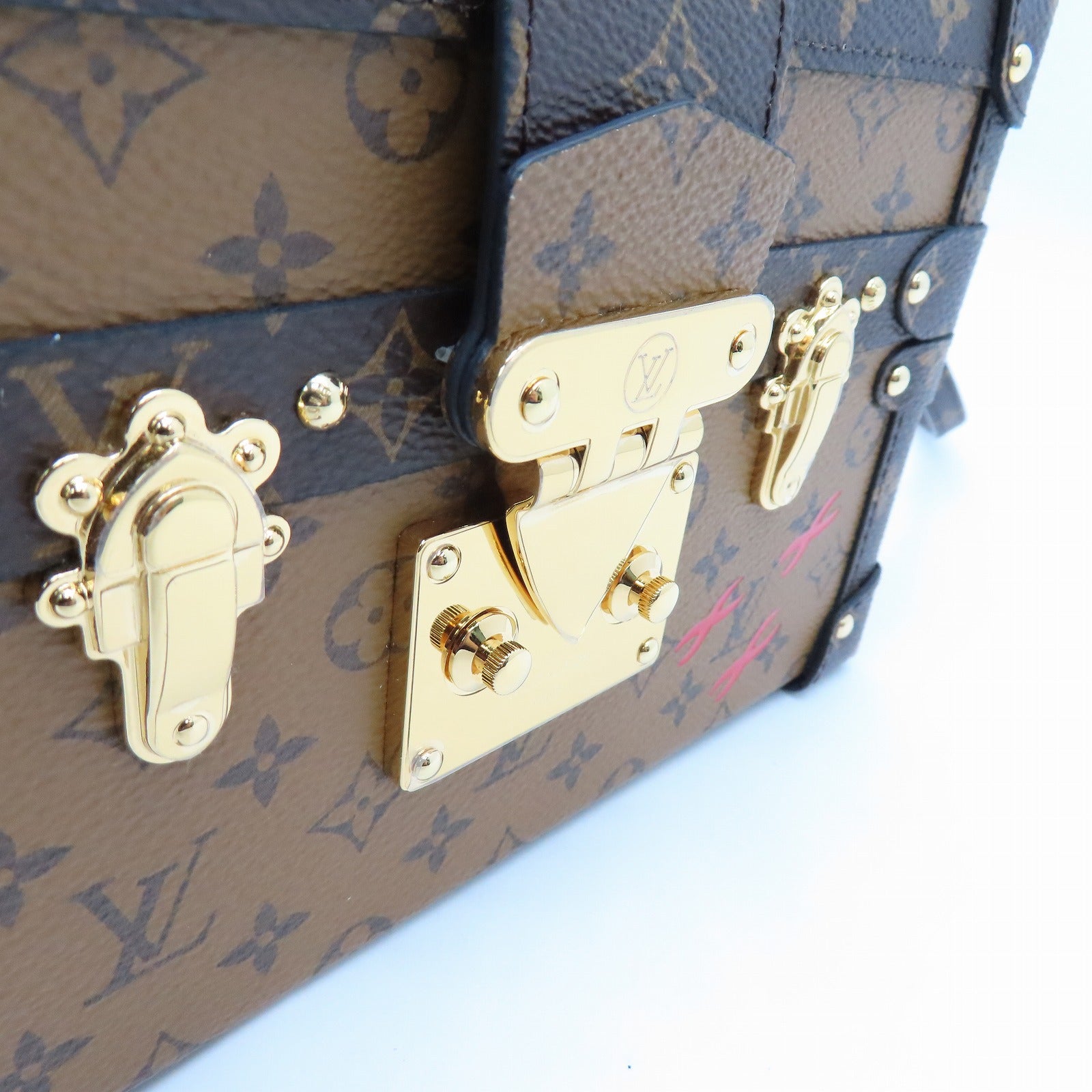 LOUIS VUITTON Monogram Reverse Petite Malle Gold Buckle Shoulder Bag Brown