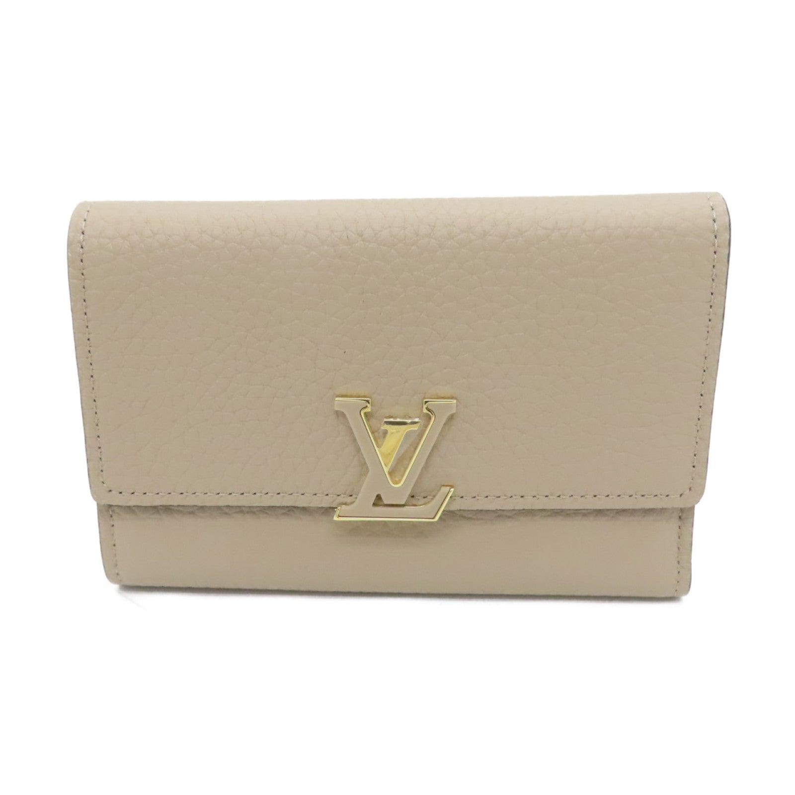 LOUIS VUITTON 牛皮皮革Capucines Wallet金扣錢包杏色
