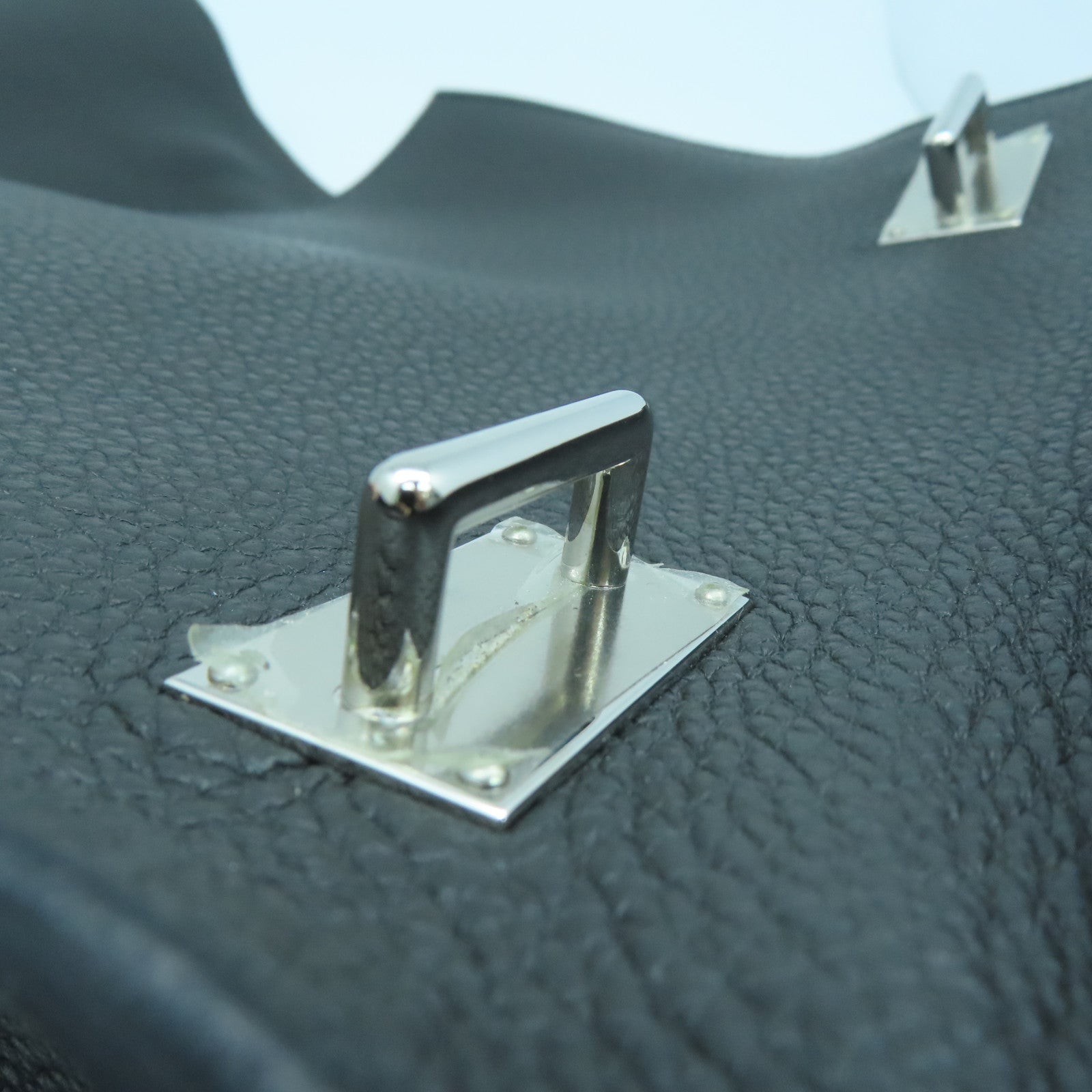 HERMES Taurillon Clemence Leather Steve Silver Buckle Shoulder Bag Black