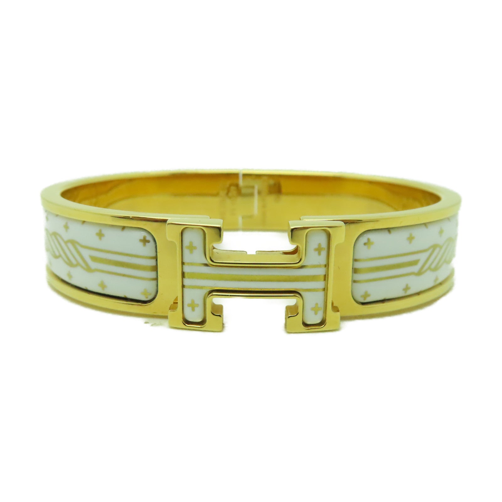 HERMES 金屬Clic H Quadriceau金扣手鐲白色/金色