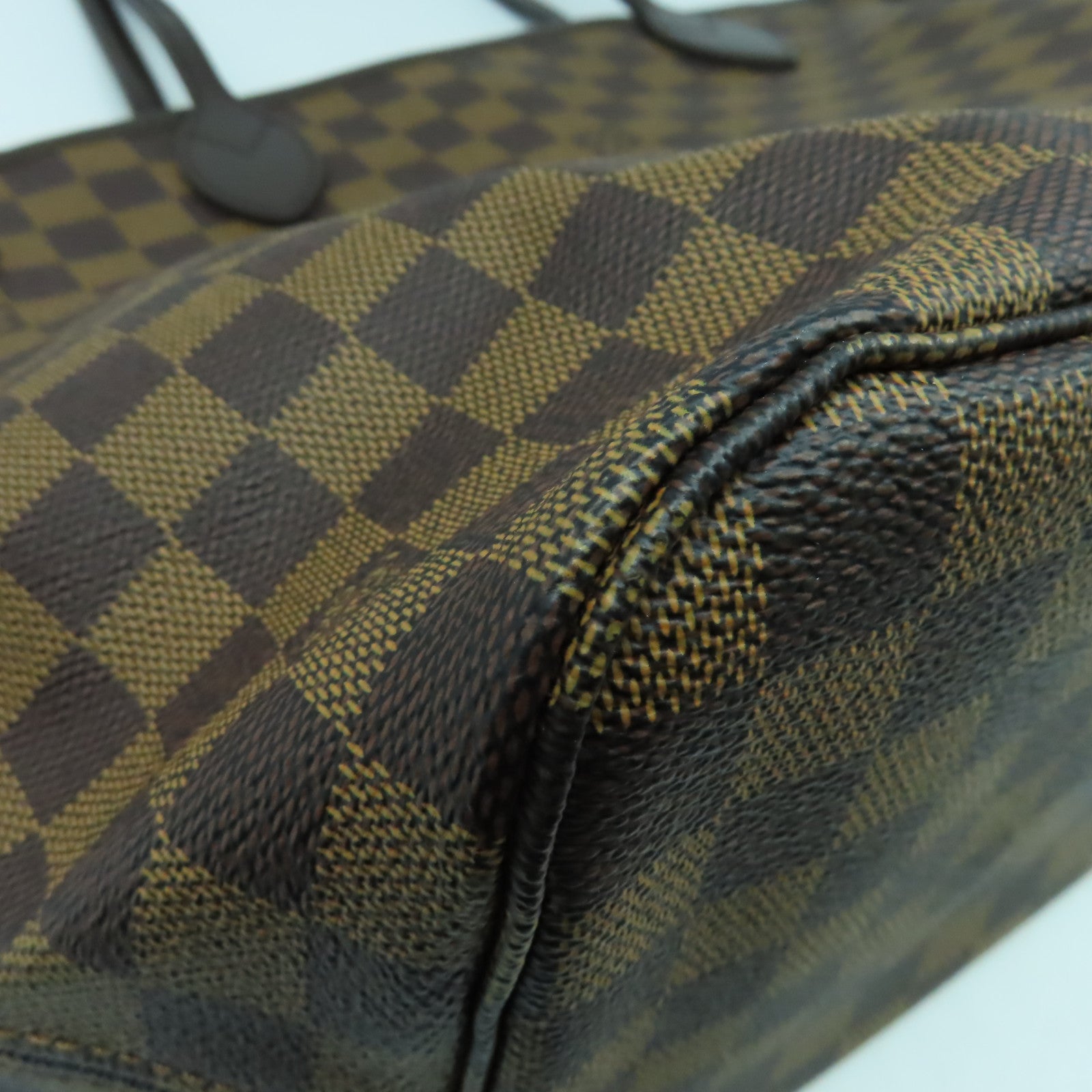 LOUIS VUITTON Damier Ebene Neverfull MM金扣手挽袋啡色