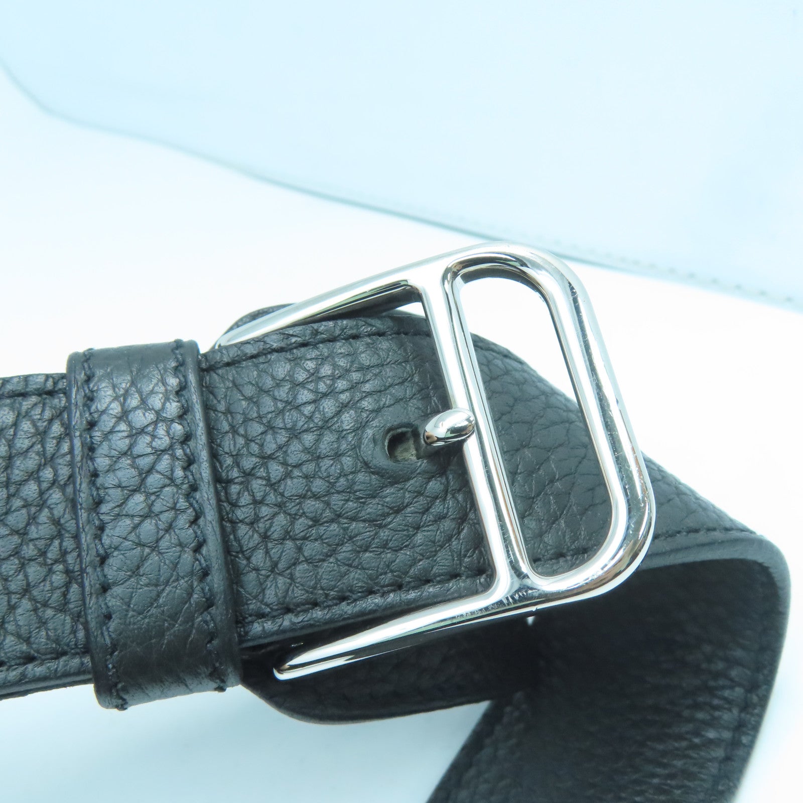 HERMES Taurillon Clemence Leather Steve Silver Buckle Shoulder Bag Black