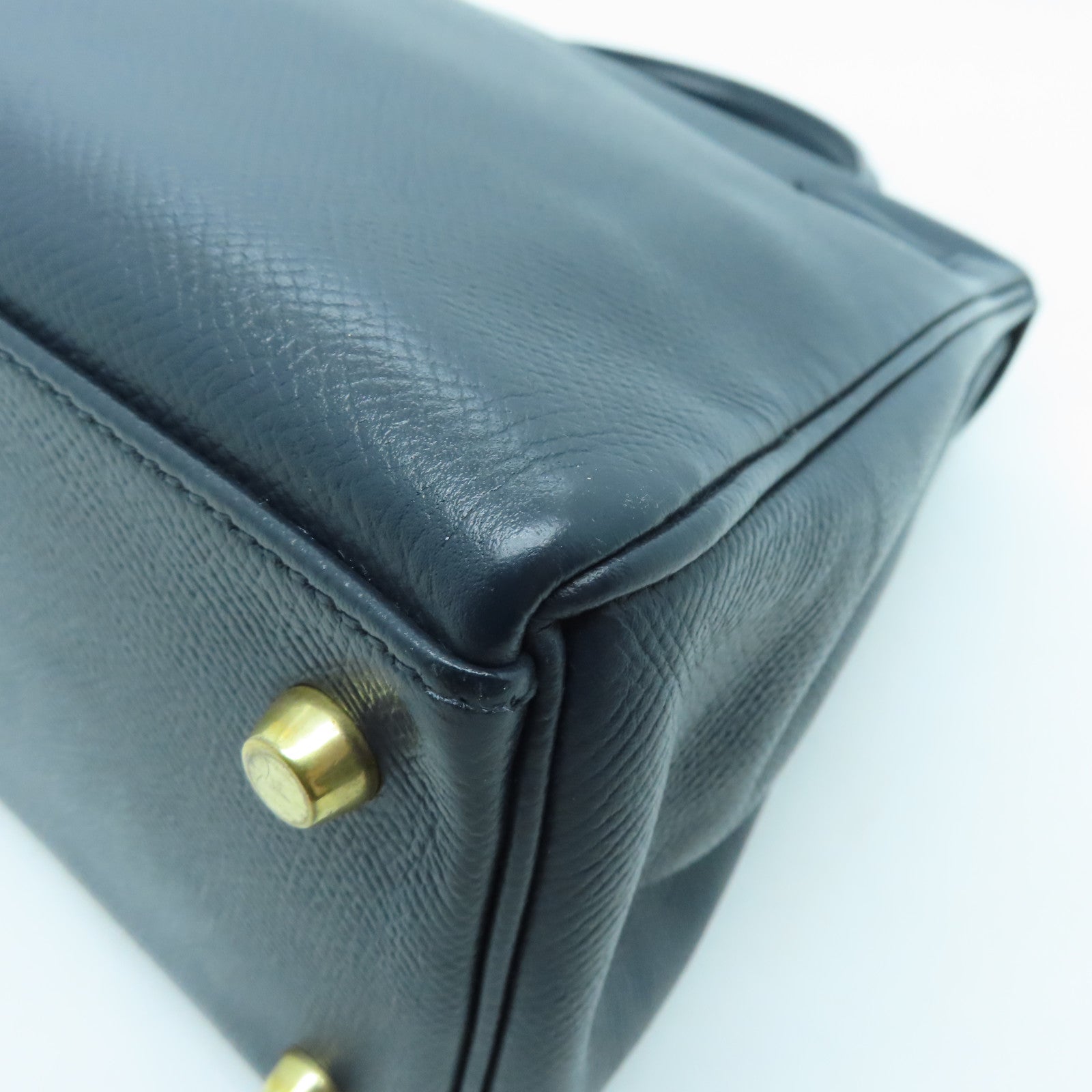 HERMES Epsom皮革Kelly 28金扣手挽袋藍色