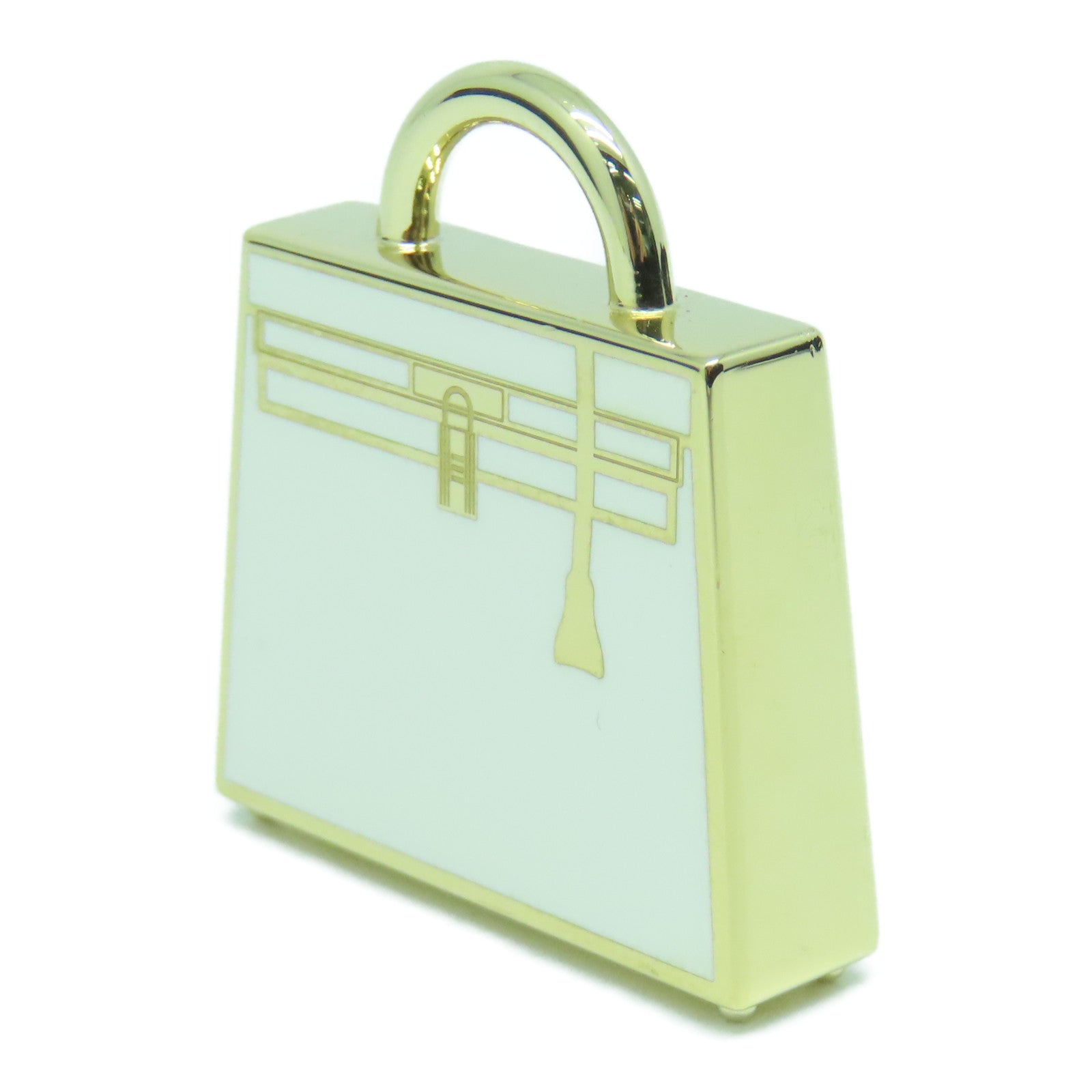 HERMES Metal Curiosite Kelly Laque Charm Scarf Buckle White Gold