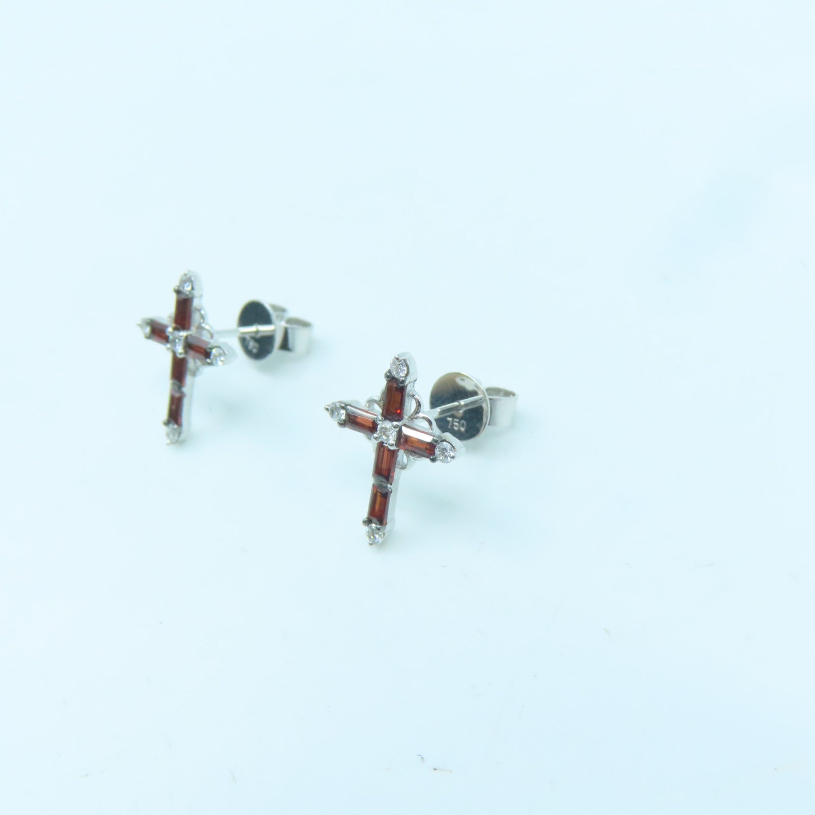 JEWELRY 18K White Gold Ganet 1.9g Earrings Silver