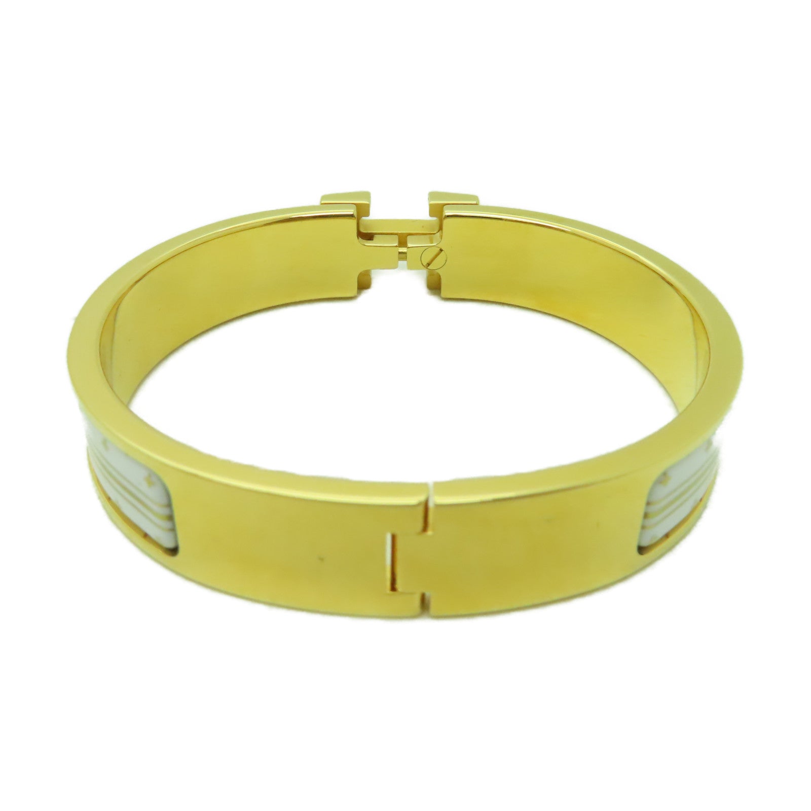 HERMES 金屬Clic H Quadriceau金扣手鐲白色/金色