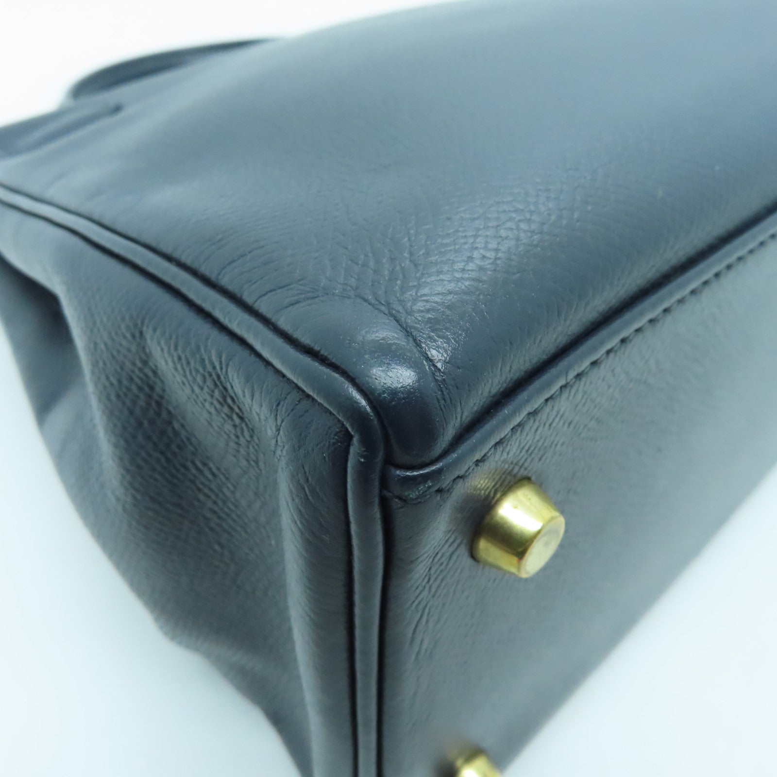 HERMES Epsom皮革Kelly 28金扣手挽袋藍色