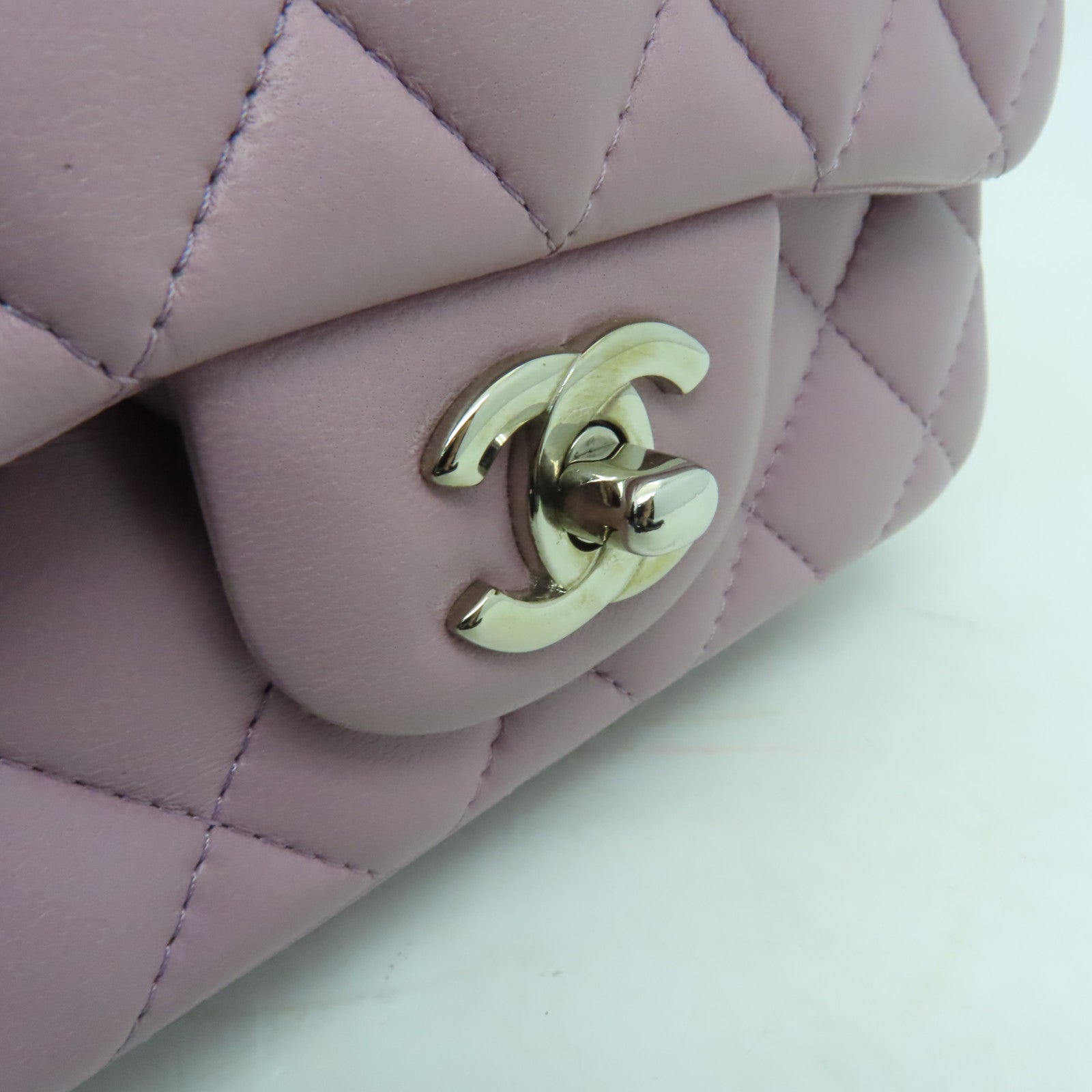 CHANEL 菱格羊皮皮革Classic 17銀扣鏈帶肩背袋紫色