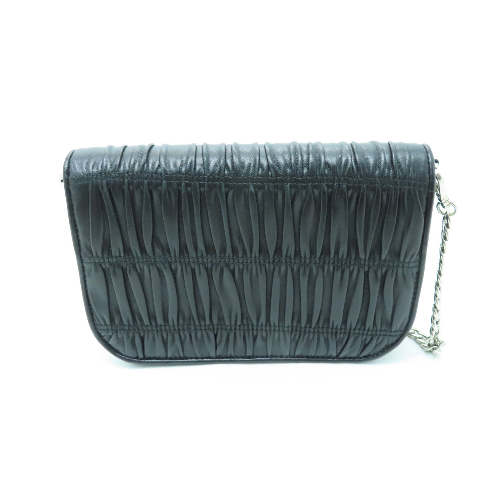 PRADA Nappa Gaufre皮革Shoulder Bag銀扣鏈帶肩背袋黑色