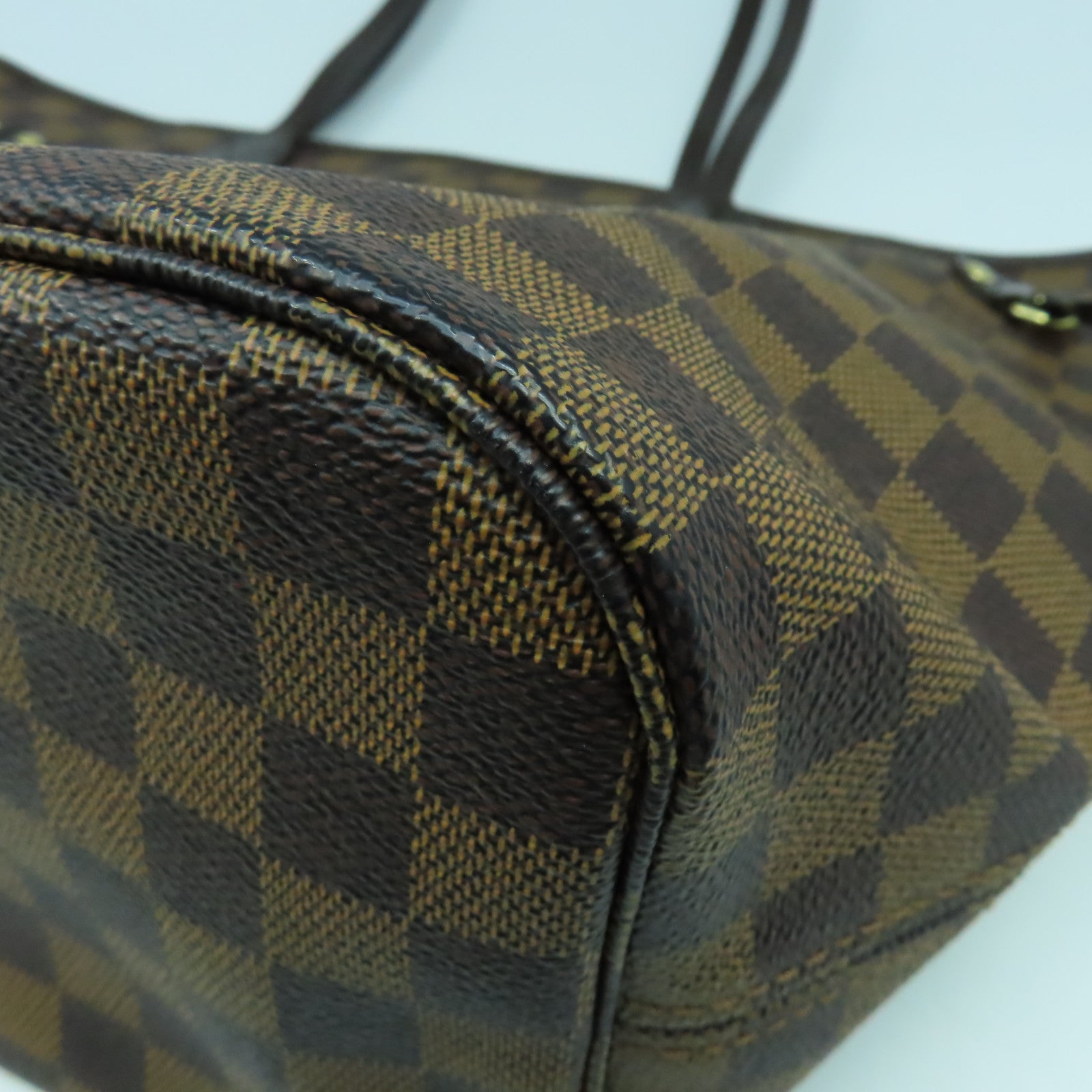 LOUIS VUITTON Damier Ebene Neverfull MM金扣手挽袋啡色