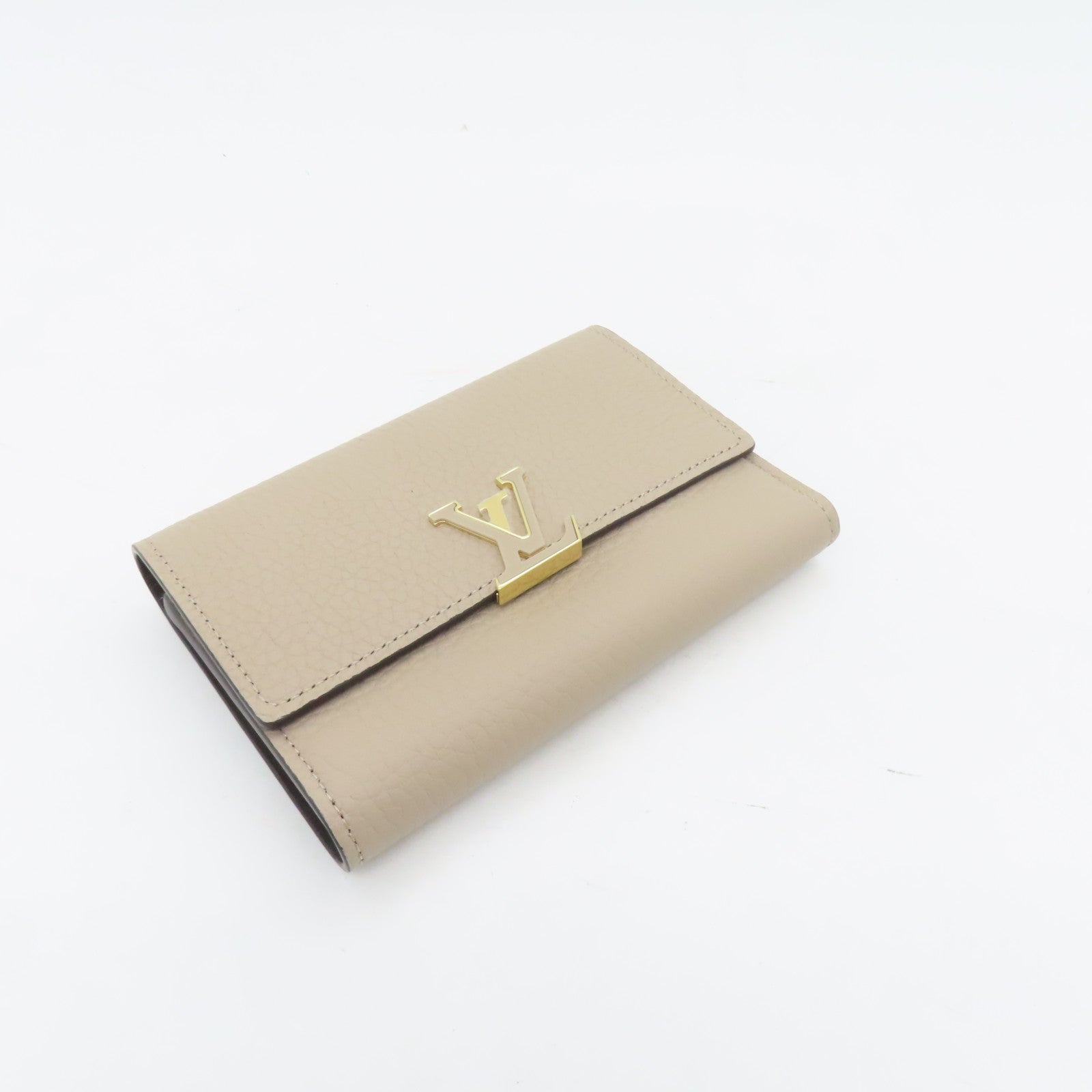 LOUIS VUITTON 牛皮皮革Capucines Wallet金扣錢包杏色